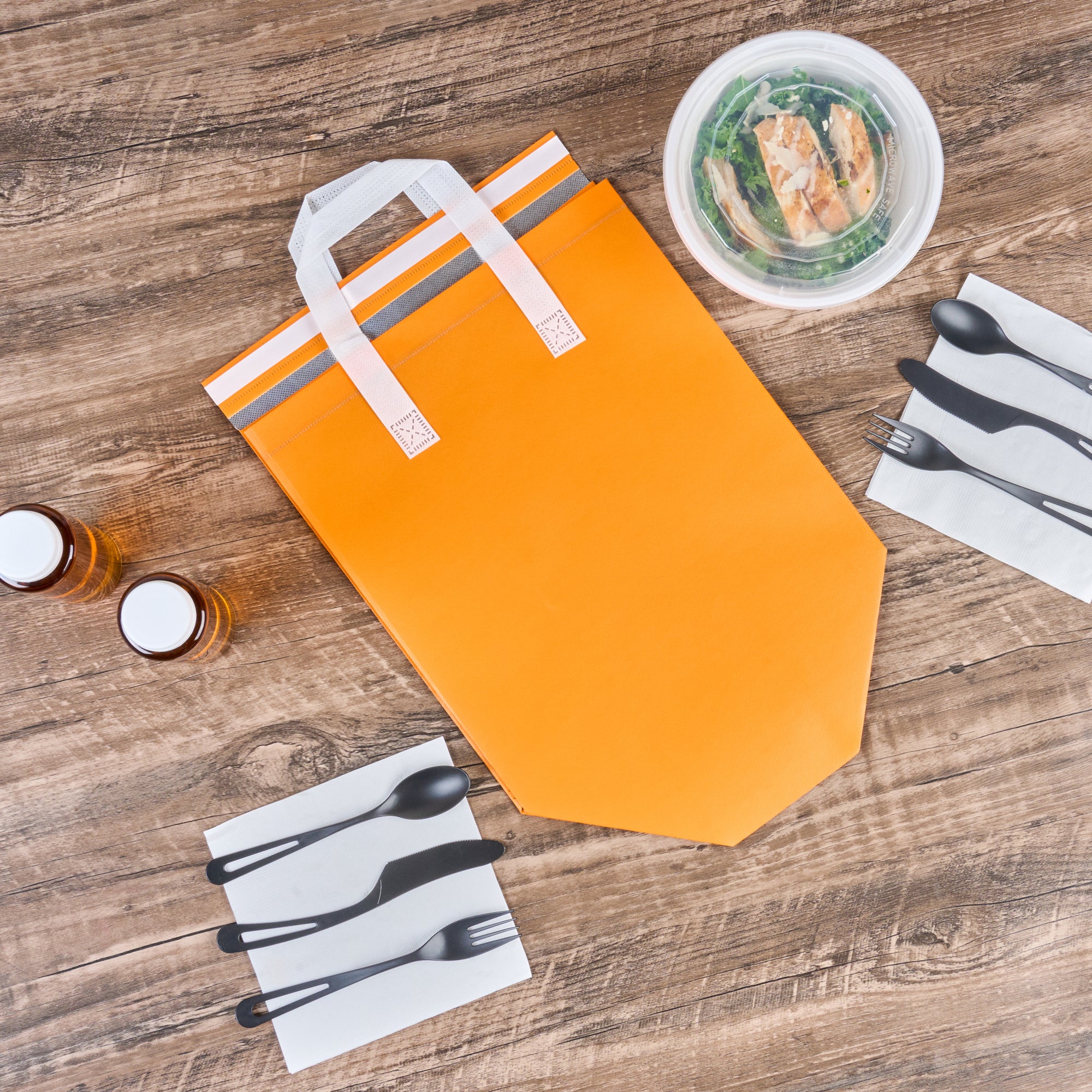Orange Insulated Take Out Bags - Tamper Evident Food Delivery Bags (11.75