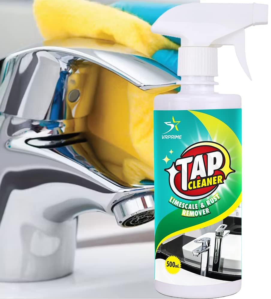 VRPRIME Tap Cleaner - Powerful Limescale & Hard Water Stain Remover for Bathroom Taps, Showers, Sinks & Tiles | All-Purpose Bathroom Cleaning Liquid for Stain Removal | Perfect for Kitchen, Bathroom & Glass Surfaces (500ml)