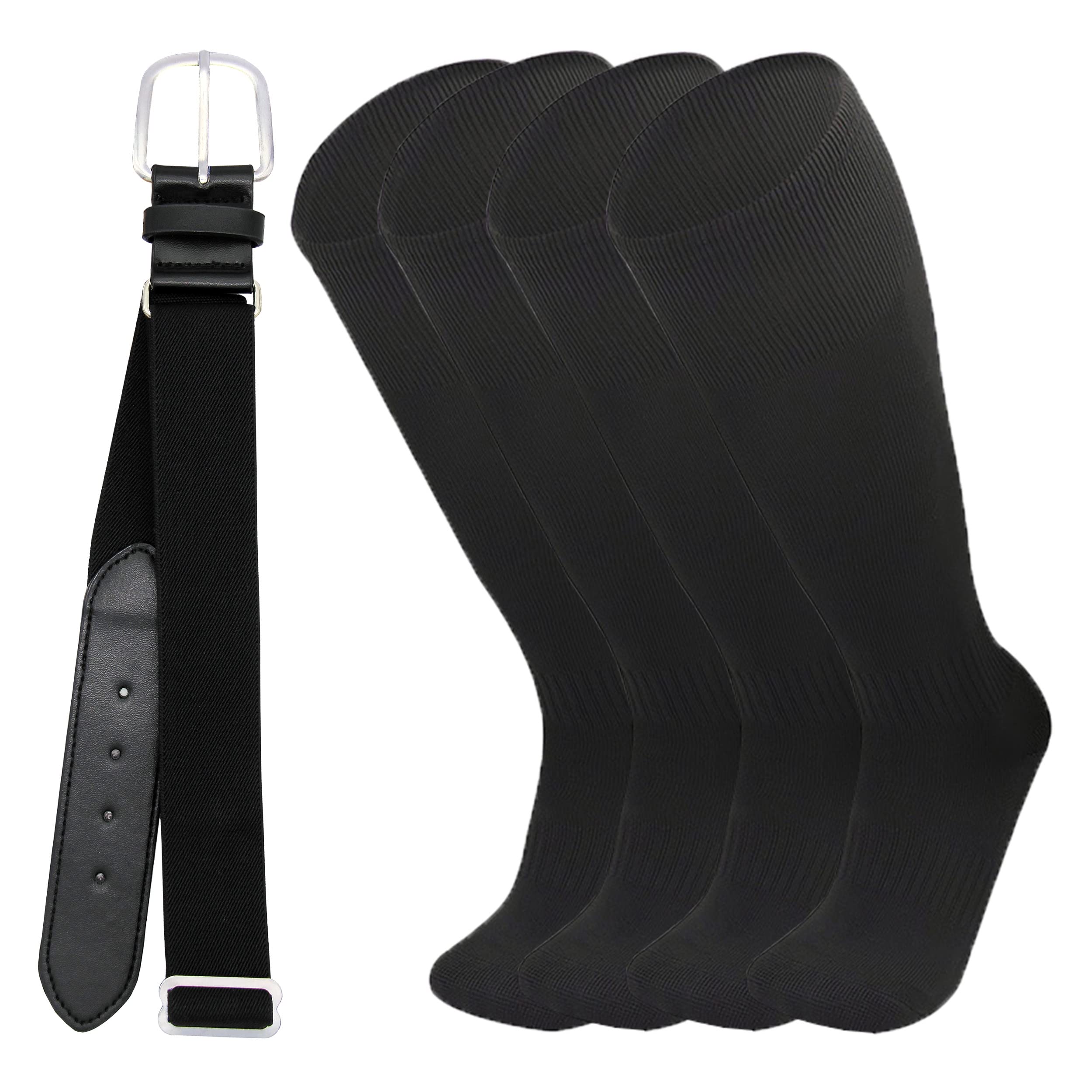 XTBPQMX Baseball & Softball Socks with Belt Combo Set - 2 Pairs Cushioned Athletic Socks + Adjustable Belt for Men & Women - Perfect for Baseball, Softball, Soccer & Multi-Sport Activities