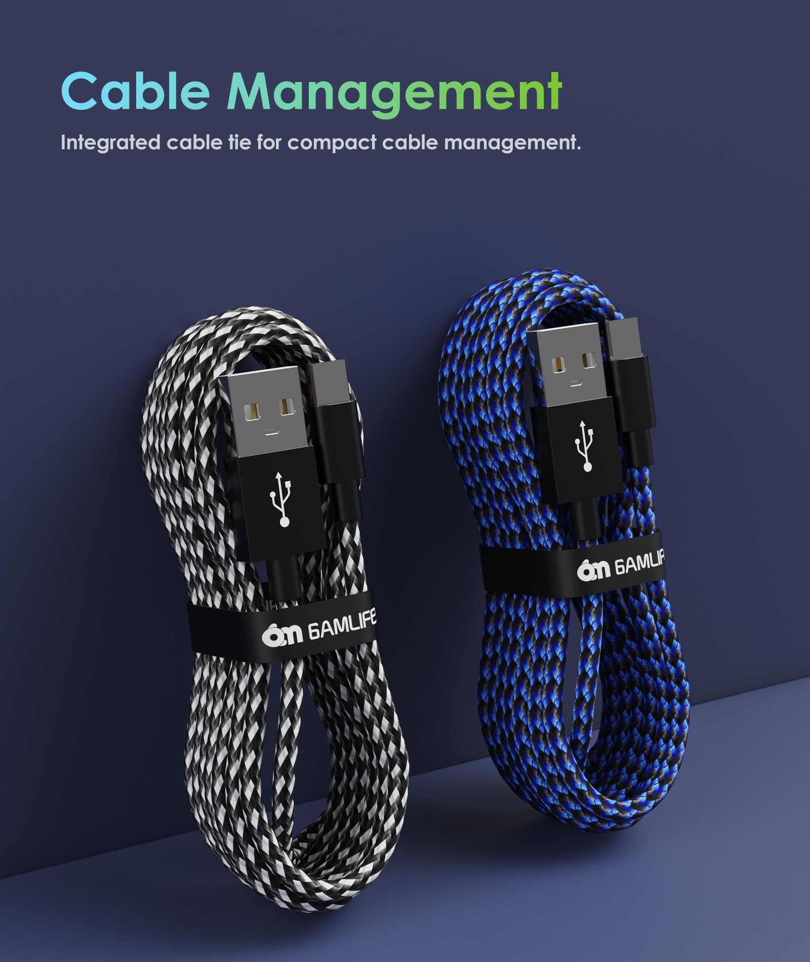 6amLifestyle PS4 Controller Charger - 2 Pack 10ft Extra Long Micro USB 2.0 Cable with Nylon Braided Cord - Compatible with PS4, PS4 Slim/Pro, Xbox One S/X Controllers & Android Phones (Black+Blue) - Perfect for Gaming Sessions & Device Charging