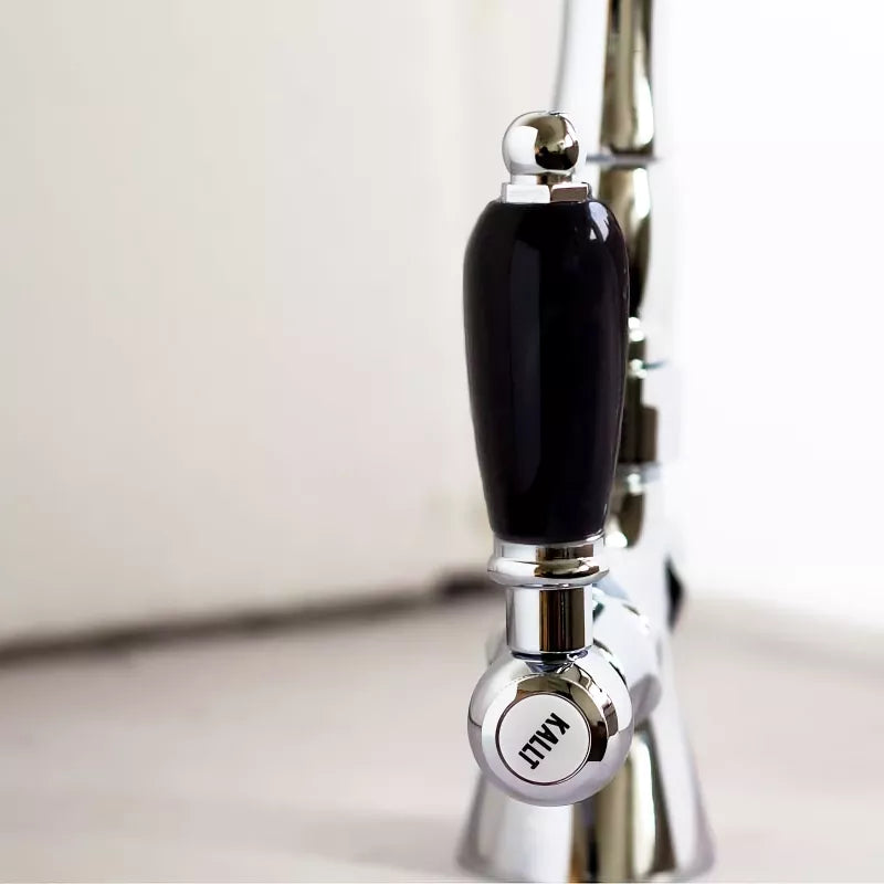 Chelsea Chrome Kitchen Faucet with Black Handles - Modern Single Handle Pull-Down Sprayer for Sink, Perfect for Home Kitchen & Bathroom Renovation