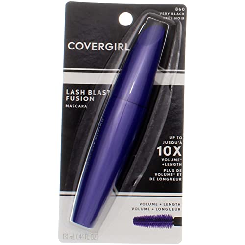 CoverGirl LashBlast Fusion Mascara - Volumizing & Lengthening - Very Black 860 - 0.44 oz (12 Pack) - Perfect for Daytime Wear & Night Out Makeup