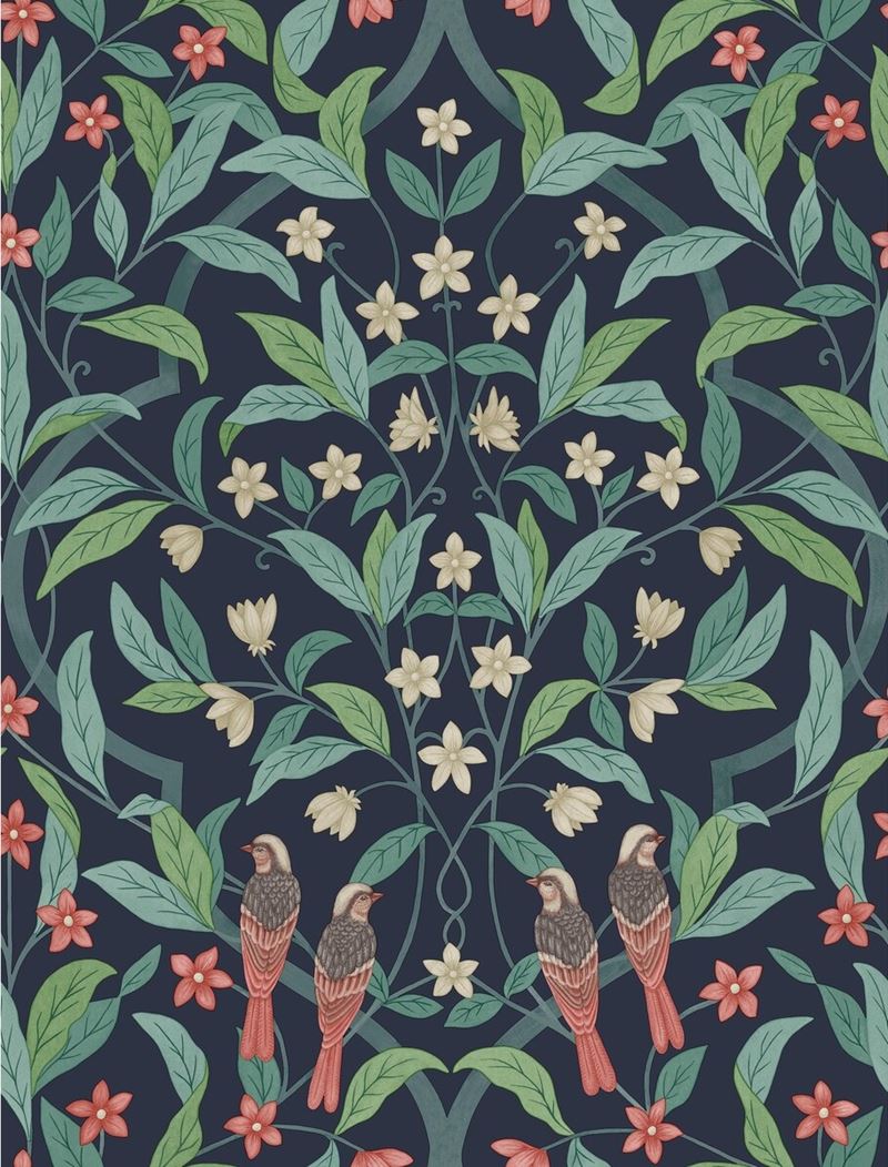 Cole and Son Jasmine and Serin Symphony Blue Botanical Wallpaper - Premium Floral Design for Living Room, Bedroom & Home Decor