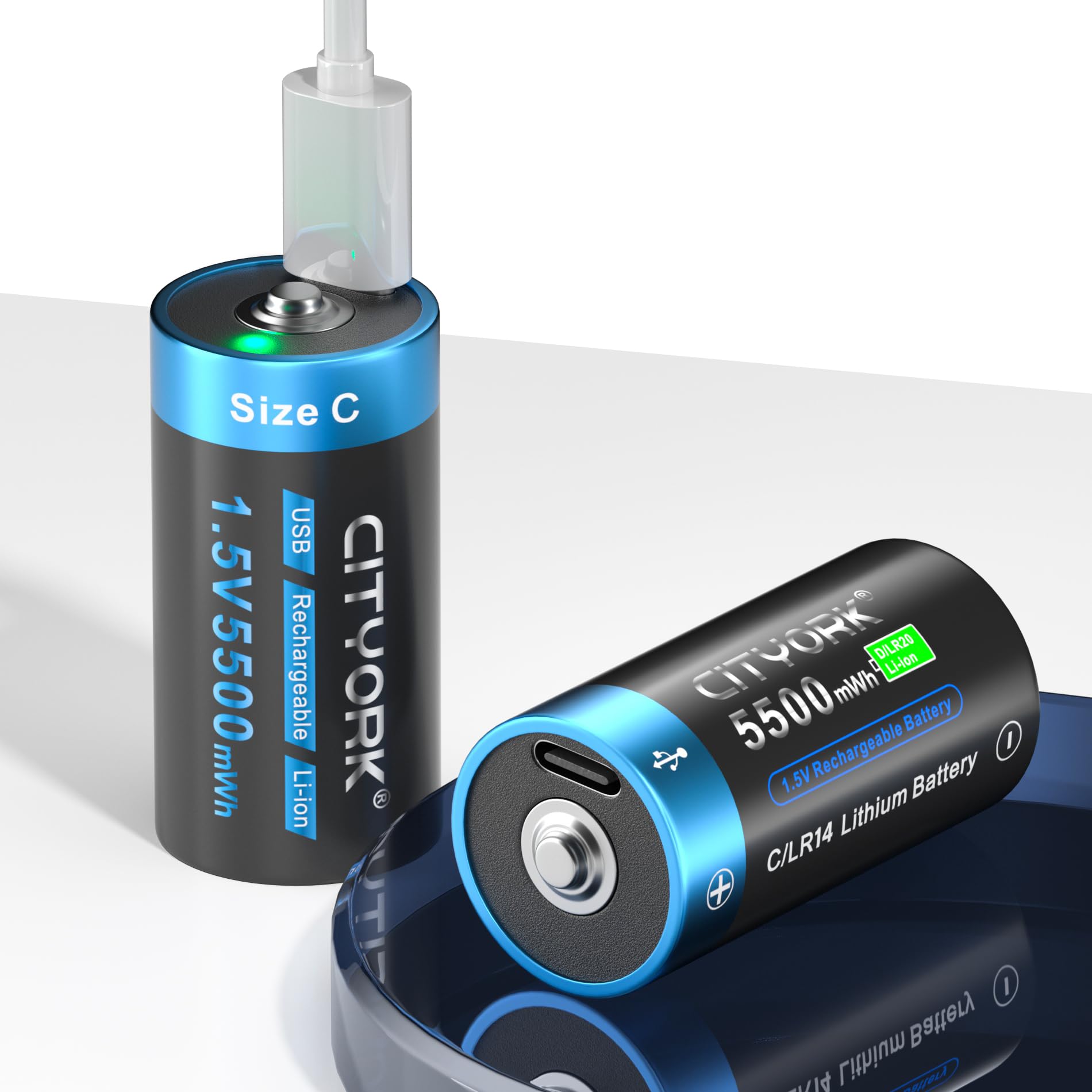 4 Pack USB-C Rechargeable C Cell Lithium Batteries - 5500mWh High Capacity, 1.5V Constant Output, Fast Charging with Included 4-in-1 Type-C Cable - Perfect for Flashlights, Toys, Medical Devices & Emergency Kits