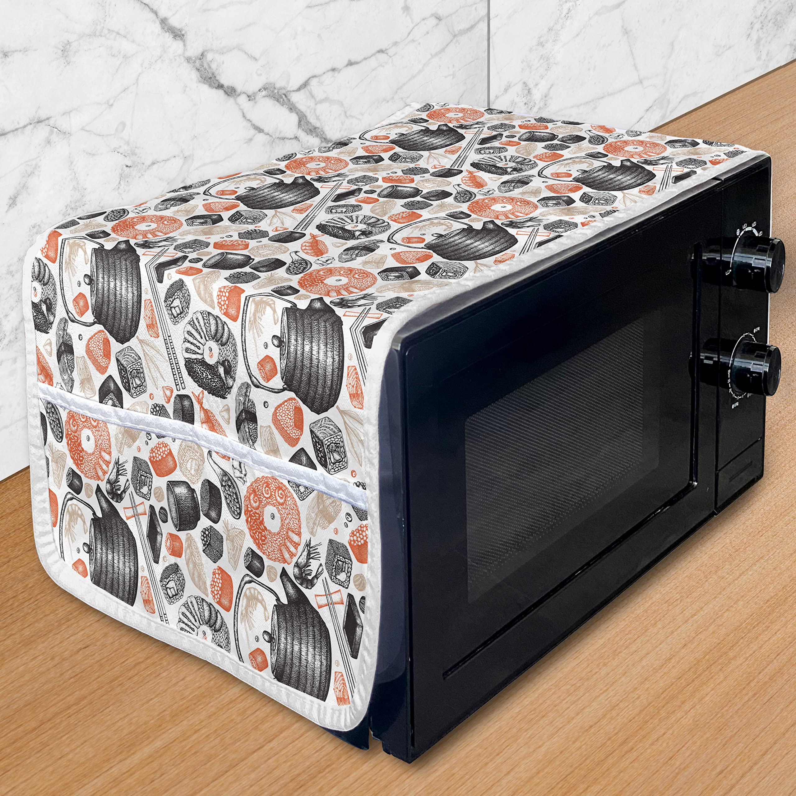 Ambesonne Sushi Microwave Cover - Waterproof Kitchen Organizer with Pockets, 36