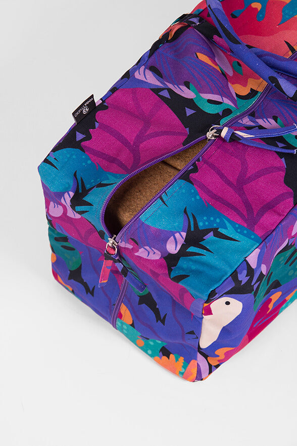 GOTS Certified Organic Cotton Yoga Equipment Kit Bag with Floral Design - Perfect for Yoga Studios, Home Practice & Travel