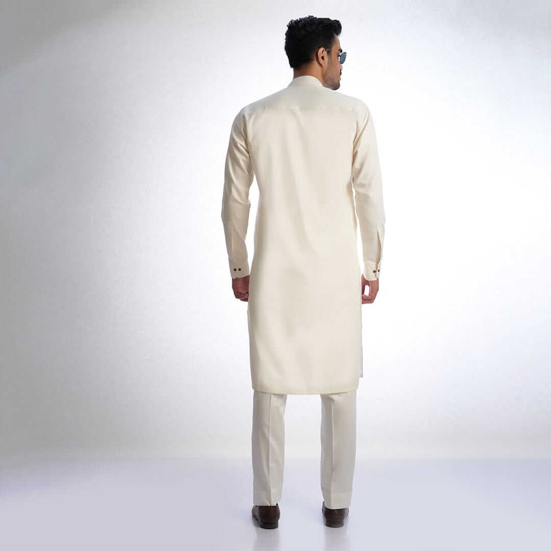 Ivory IronEz Fabric Kurta & Drawstring Trousers Set - Comfortable Cotton Ethnic Wear for Men - Perfect for Eid, Weddings & Festive Occasions