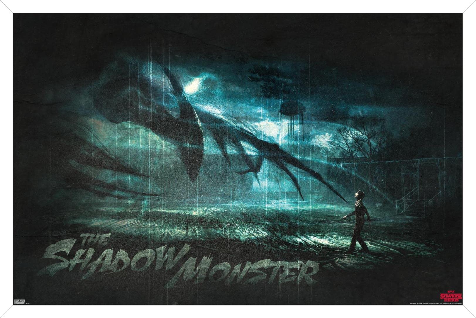 Trends International Netflix Stranger Things 3 - The Shadow Monster Wall Poster 14.725x22.375 Inches, White Framed Version - Perfect for Bedroom Decor, Home Theater, and Gift for Fans