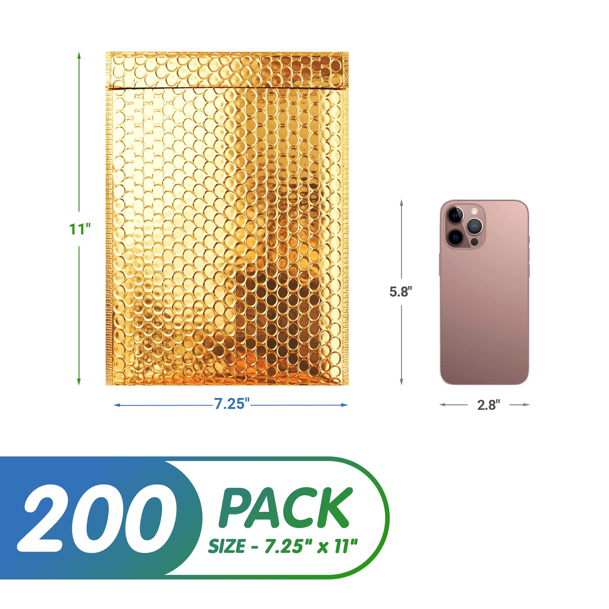 AMIFF Gold Metallic Bubble Mailers 7.25