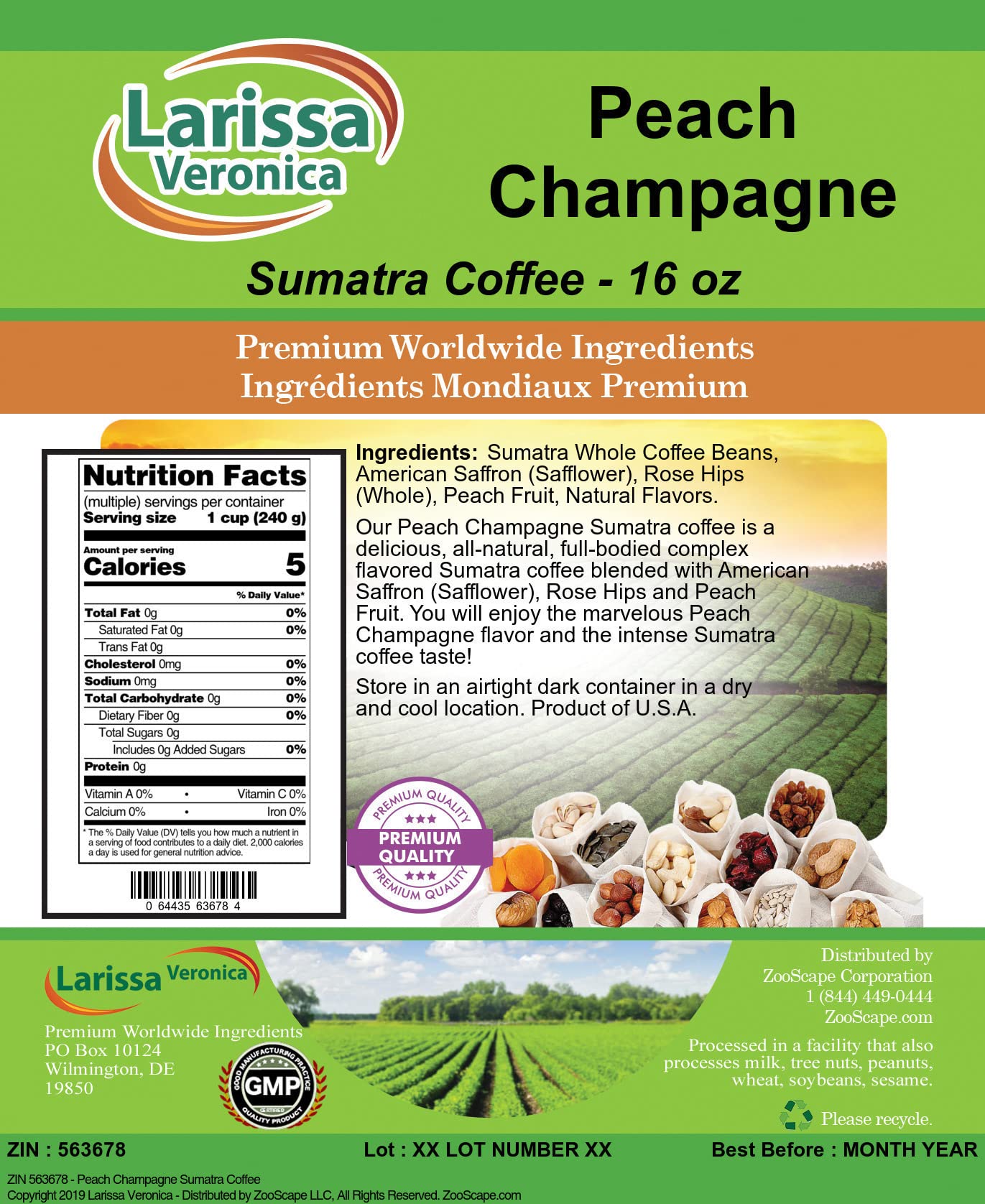 Premium Peach Champagne Sumatra Coffee Beans - Gourmet Naturally Flavored Whole Bean Coffee (16oz, 2 Pack) | Perfect for Gifts, Special Occasions & Afternoon Tea Pairings
