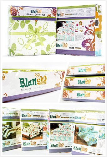 Blancho Bedding - Summer Leaf 100% Cotton 4-Piece Comforter Cover Set with Duvet Cover (Full/Queen Size) for Cozy Bedroom Decor & Guest Room Styling