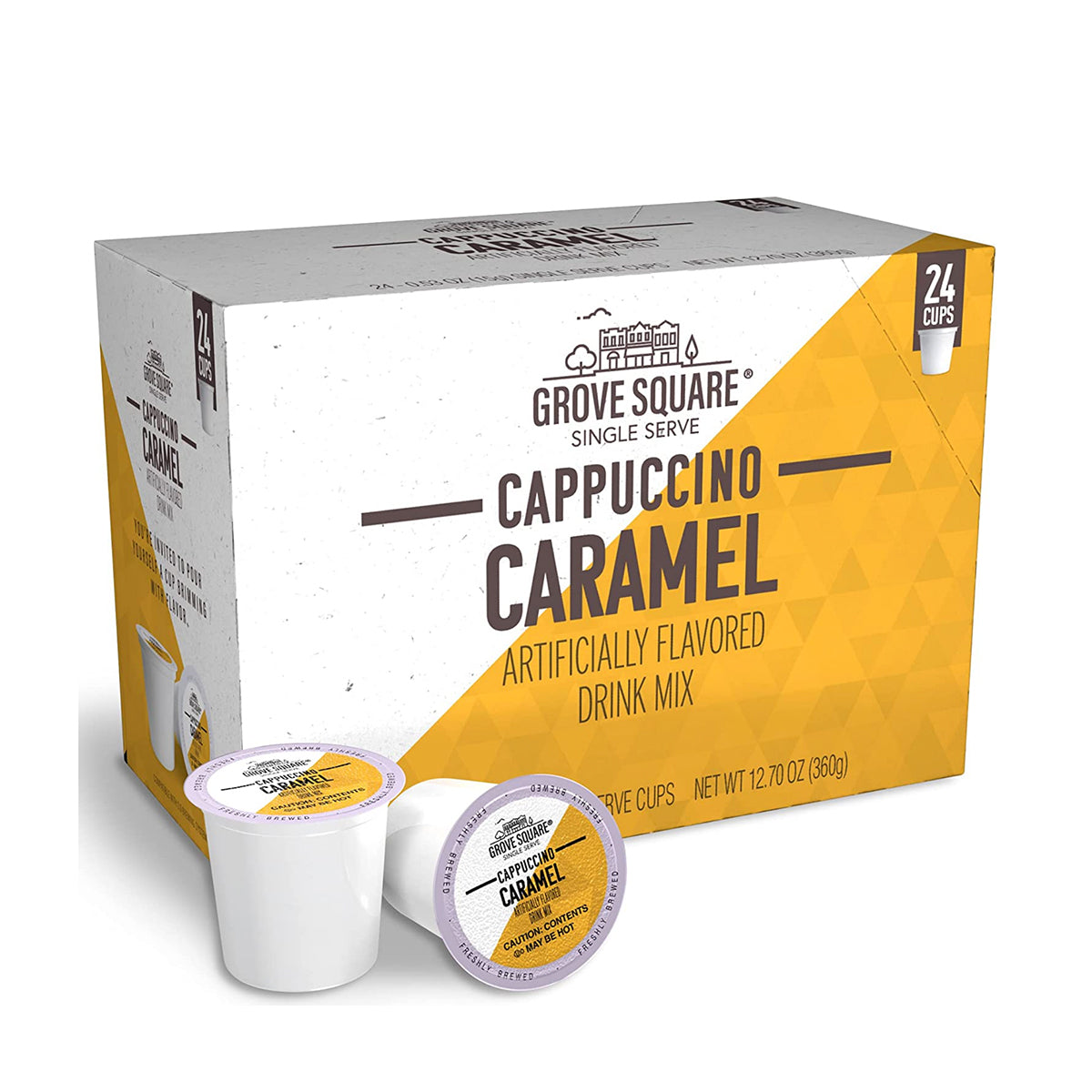 Grove Square Caramel Single Serve Cappuccino Pods - 24 Pack for Keurig Coffee Makers | Rich & Creamy Instant Coffee for Office, Home & Travel
