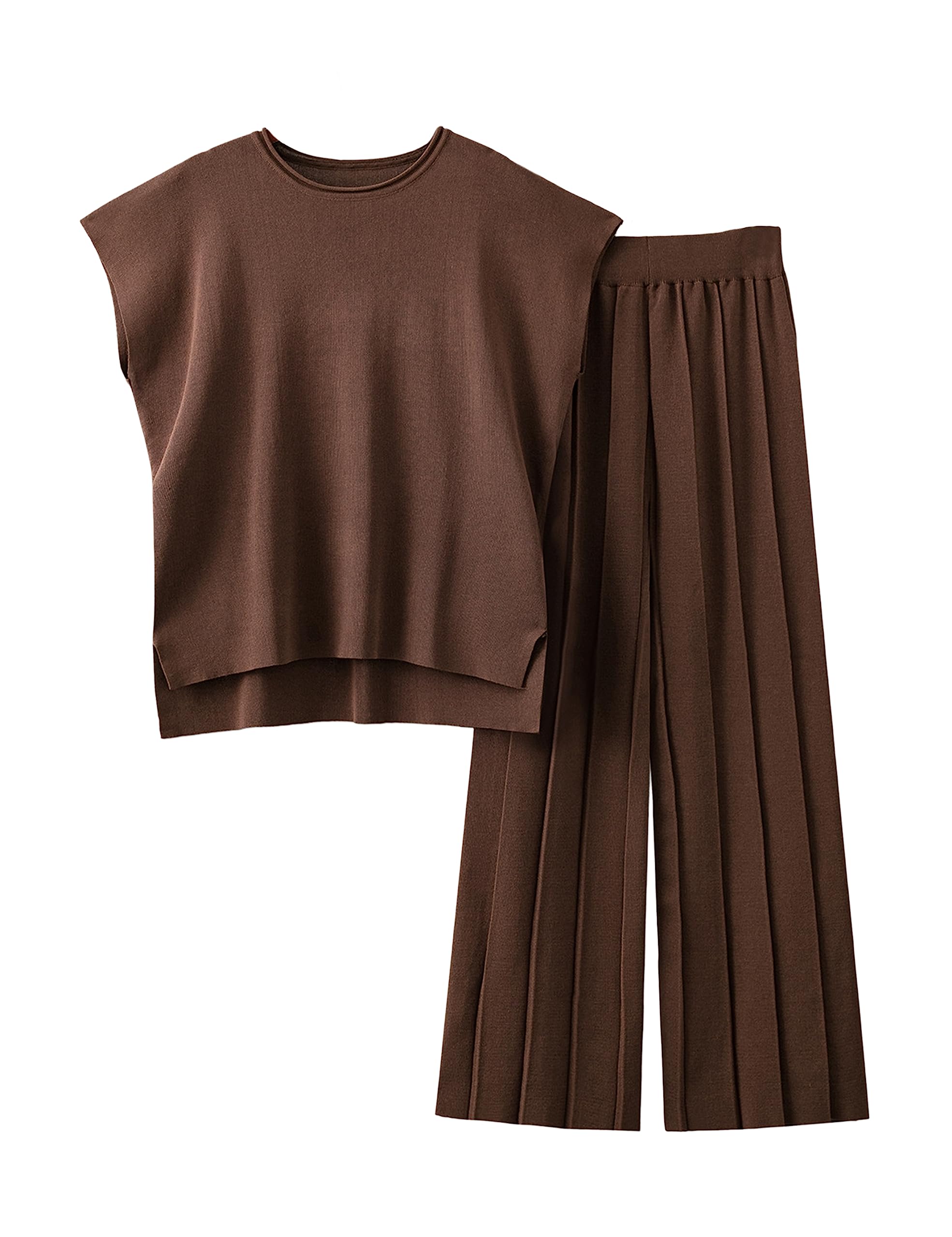 Women's Knit 2-Piece Sweater Set - Cozy Pullover Top & High Waist Wide Leg Lounge Pants - Soft Casual Outfit for Home, Work & Travel