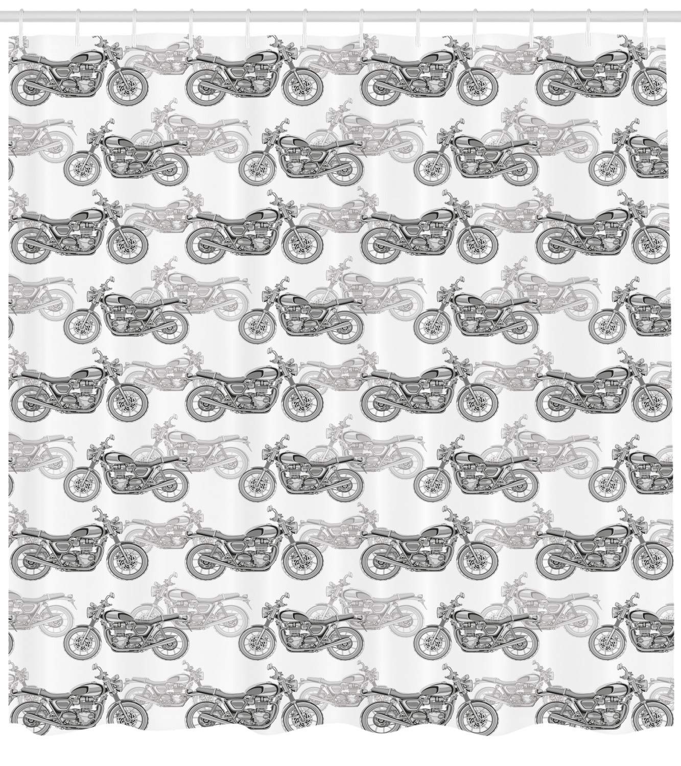 Ambesonne Motorcycle Shower Curtain - Classic Grayscale Motorcycle Design with Intricate Details, 69x70 Inch Waterproof Fabric Bathroom Decor with Hooks (Grey/White/Black) - Perfect for Biker-Themed Bathrooms, Man Caves & Motorcycle Enthusiast Homes