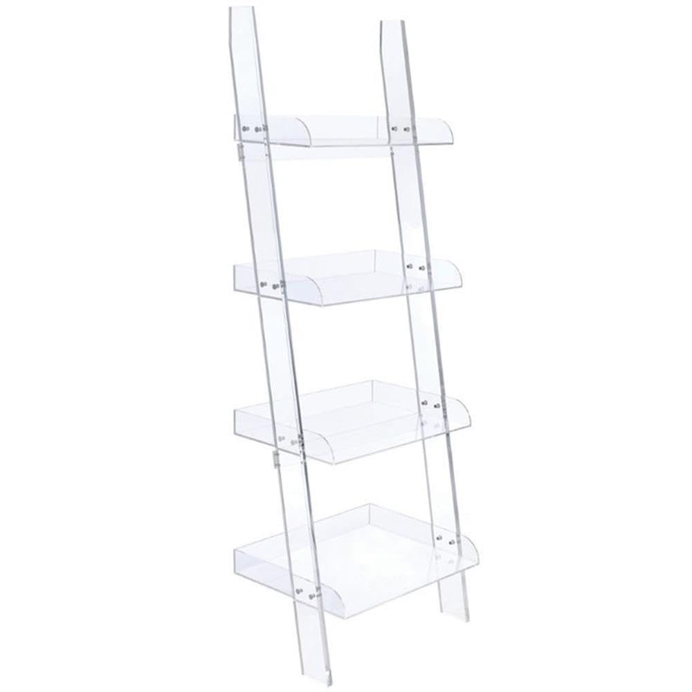 BOWERY HILL Modern 4-Shelf Clear Acrylic Ladder Bookcase - Stylish Storage for Living Room, Bedroom & Office - Display Books, Decor & Essentials