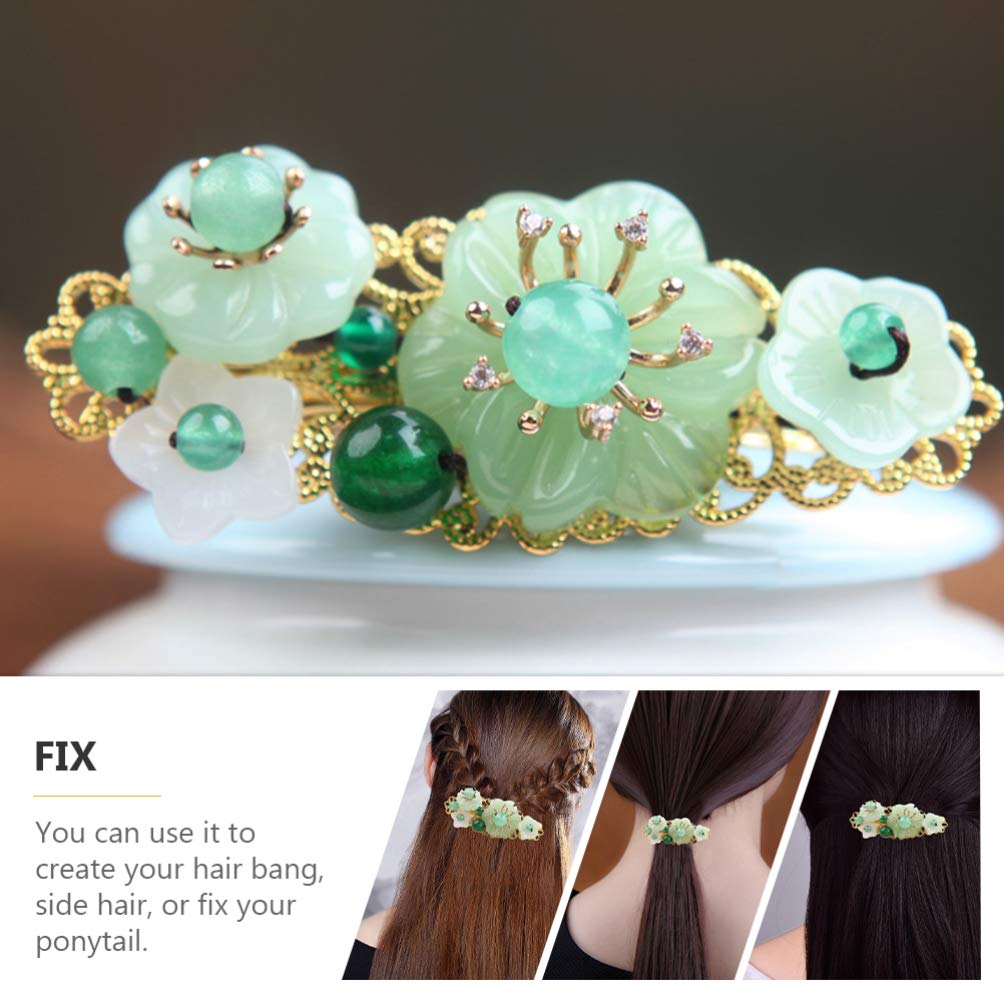 Beaupretty Green Jade Floral Hair Clip - Elegant Ponytail Clamp for Women, Wedding Hair Accessory & Gift - Perfect for Bridal, Prom, Party, and Everyday Wear