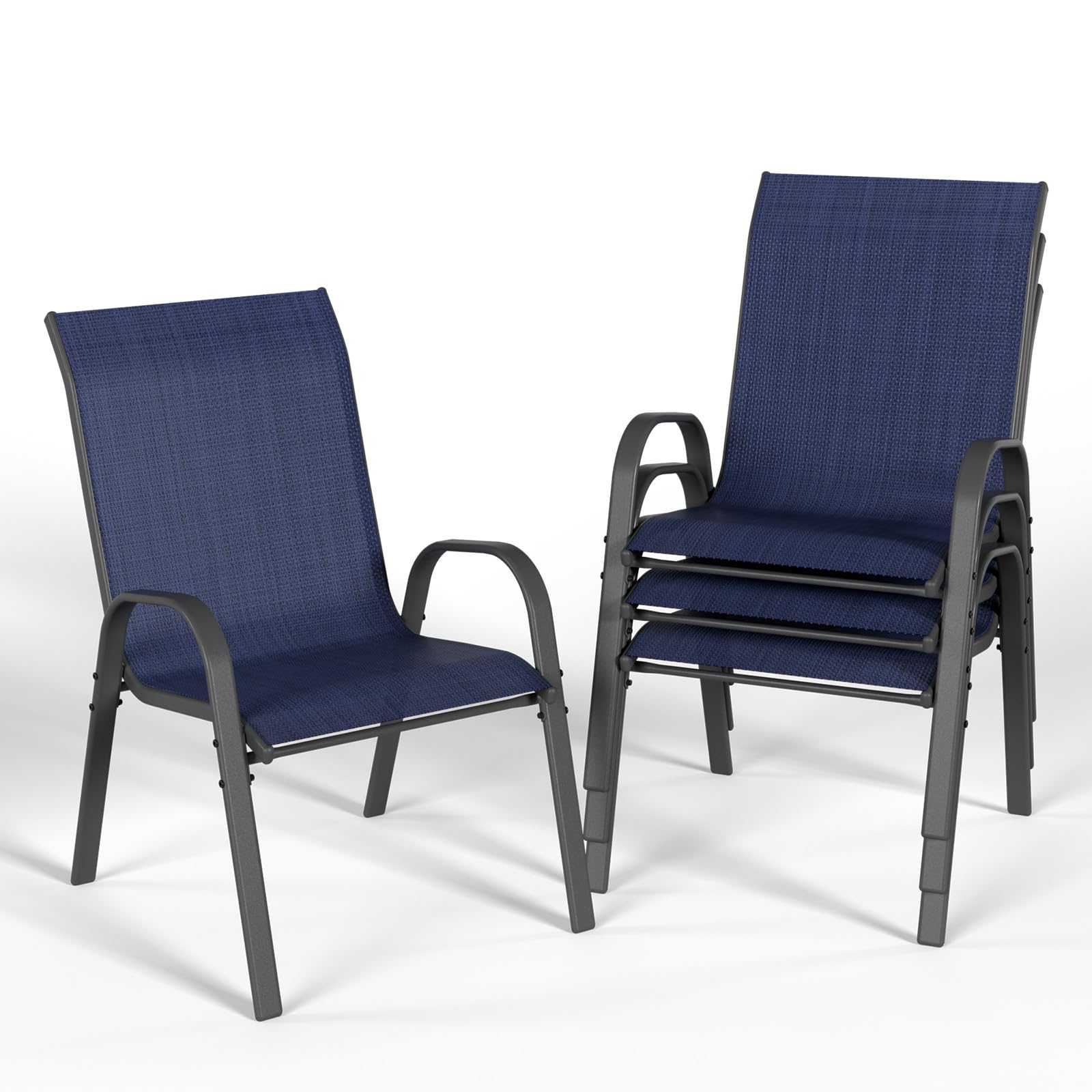 4-Piece Patio Dining Chairs Set - Weather-Resistant Outdoor Stackable High Back Chairs for Backyard, Porch, Garden & Pool - Perfect for Outdoor Entertaining & Relaxation (Blue)