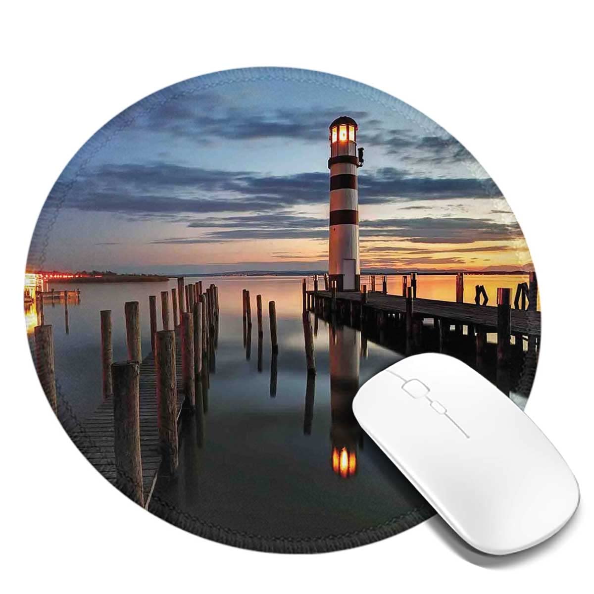 Premium Round Mouse Pad - Non-Slip Rubber Base, Waterproof Surface with Lighthouse Calm Dusk Design (7.9×7.9×0.12 inches) for Office, Home & Laptop Use - Perfect for Gaming, Work & Study Desks