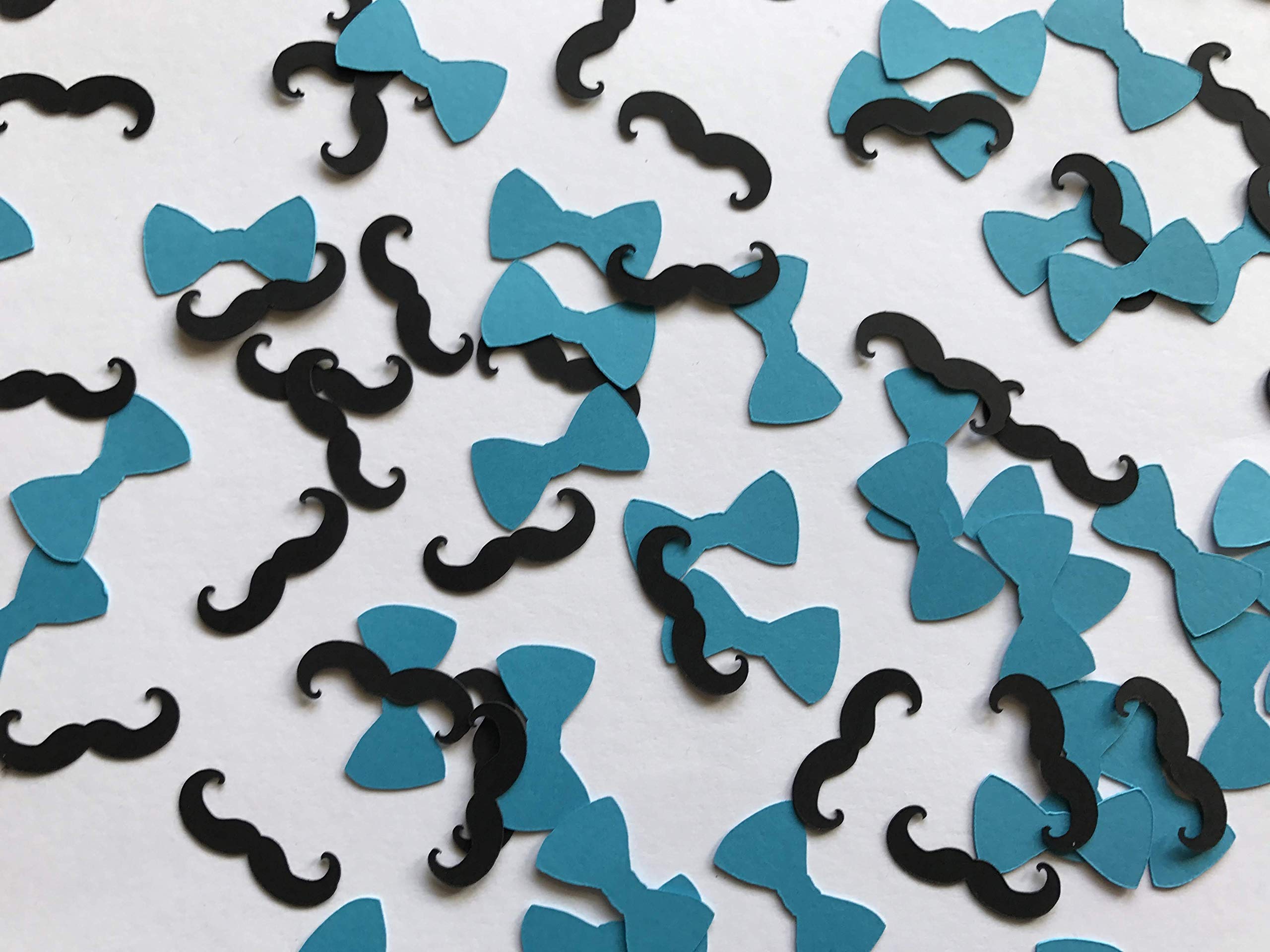 Blue and Black Little Man Confetti Decorations - Bow Tie & Mustache Confetti for Baby Showers - 200-Piece Set for Boy's First Birthday, Gender Reveal Parties & Nursery Decor