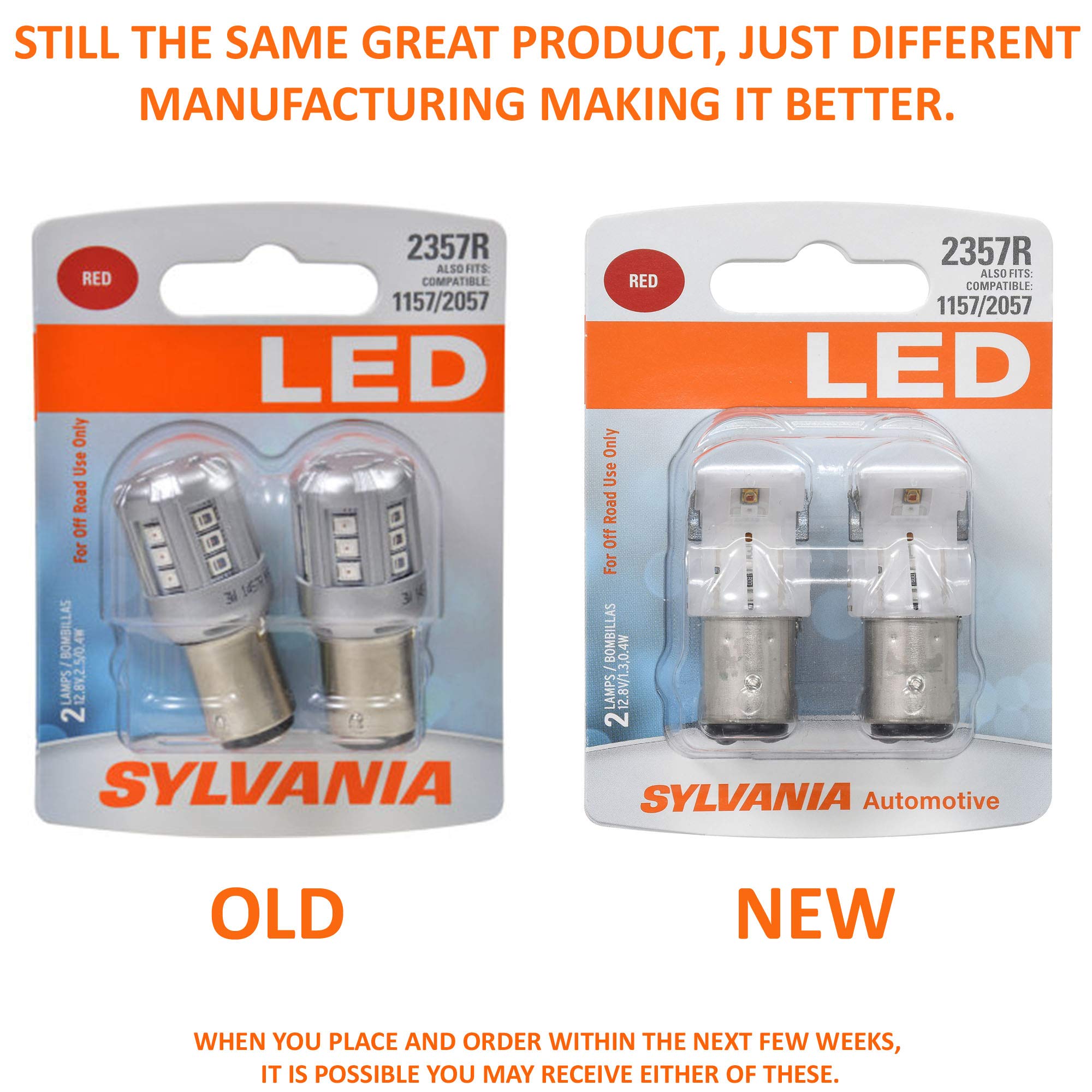 SYLVANIA 2357 LED Red Mini Bulb - Bright Stop/Tail Lights (2 Pack) for Cars & Motorcycles
