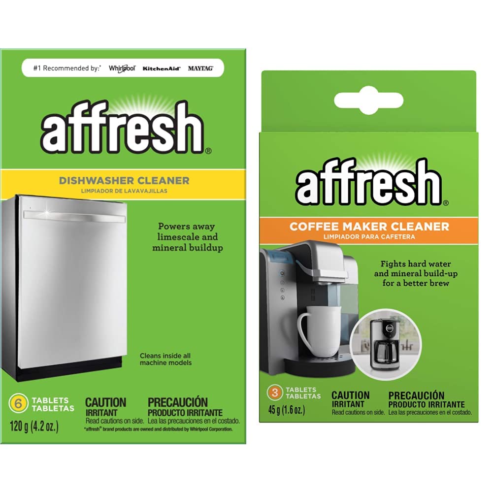 Affresh Dishwasher and Coffee Maker Cleaning Tablets | 6-Pack Dishwasher Cleaner + 3-Pack Coffee Machine Descaler | Deep Clean & Remove Buildup for Sparkling Dishes & Fresh Coffee