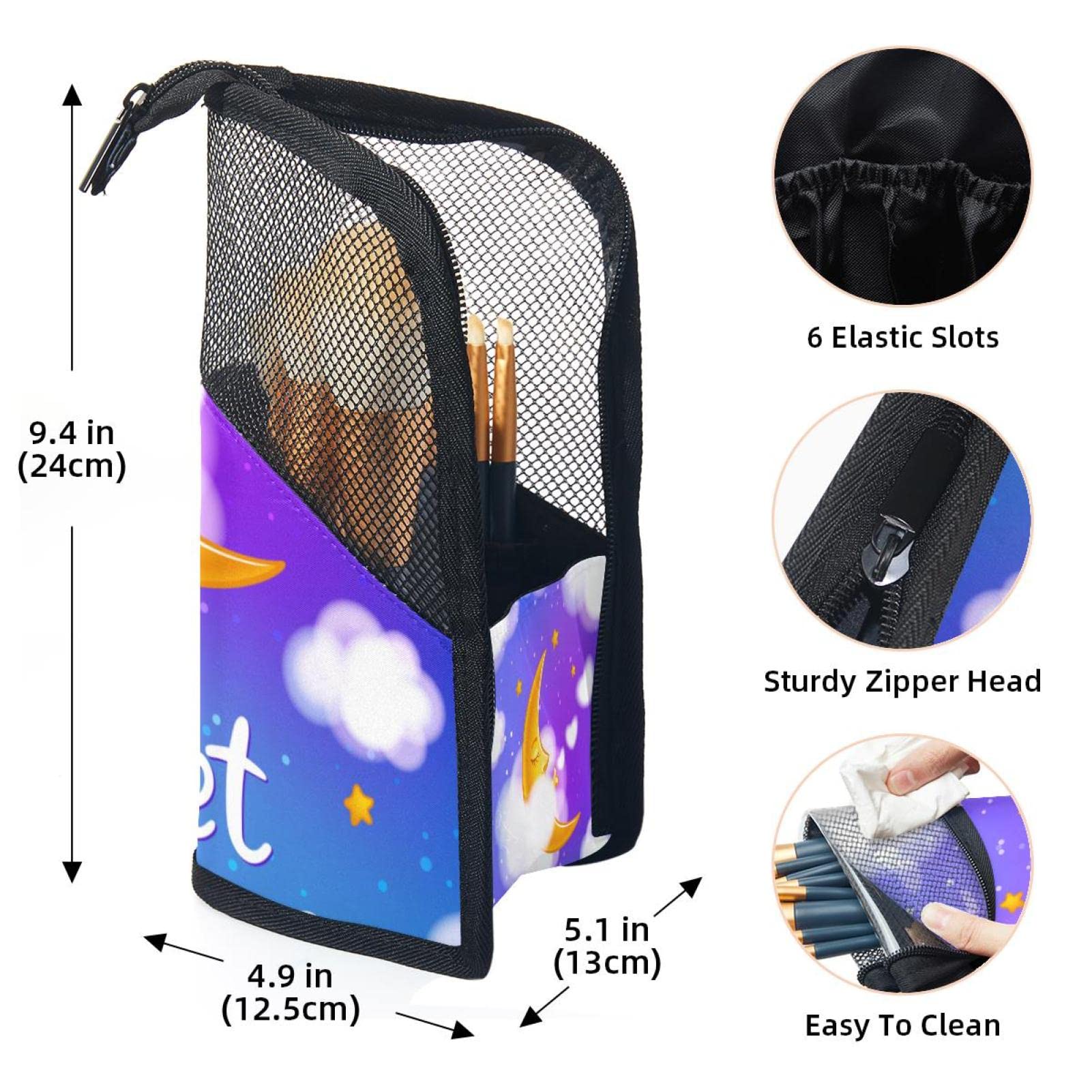 Premium 12-Piece Makeup Brush Organizer Bag - Moon Clouds & Dreams Design, Portable Cosmetic Brush Holder Case for Travel, Home, and Professional Makeup Artists