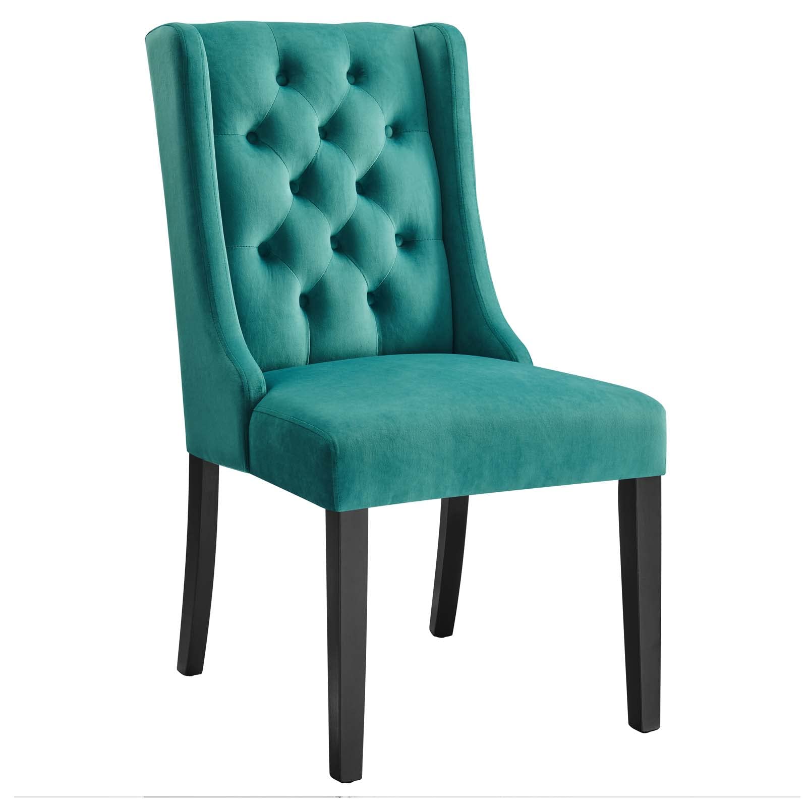 Modway EEI-5013-TEA Baronet Performance Velvet Dining Chairs - Set of 2, Teal Blue - Modern Upholstered Side Chairs for Kitchen, Dining Room, or Breakfast Nook