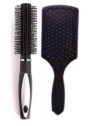 CARAPACE Round Rolling Curling Roller Comb Hair Brush with Professional Paddle Brush - Styling Tool for Men & Women - Perfect for Salon, Home Hair Care, and Travel Use