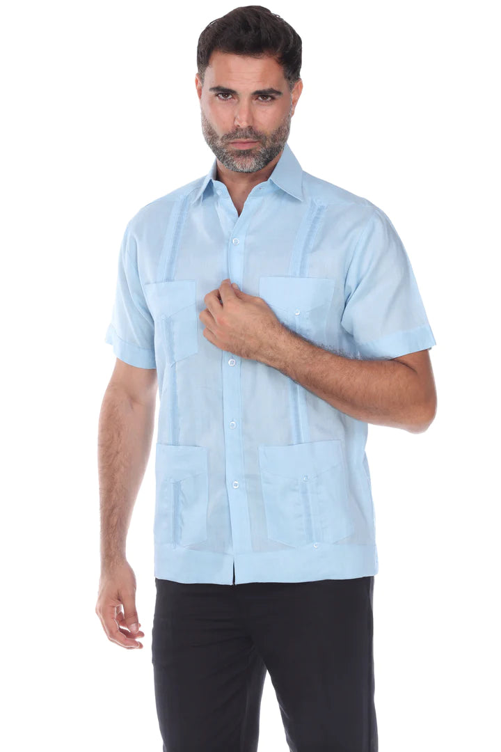 Men's Guayabera Shirt - Classic Cuban Style Short Sleeve Button Down (1673) | Perfect for Summer Weddings, Beach Vacations & Casual Wear
