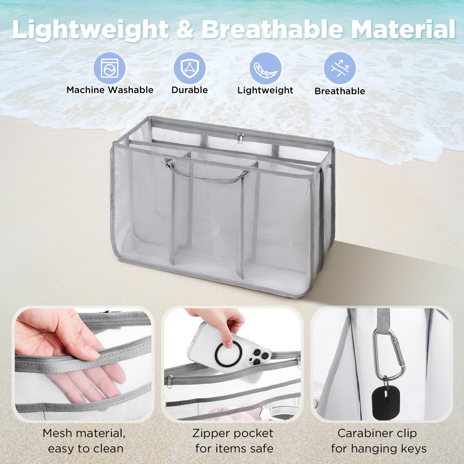 OUTXE Beach Bag Organizer - Lightweight Mesh Insert Divider Pouch for Baby Bogg Bags & Small Totes | Perfect for Beach Trips, Pool Days & Travel Accessories Organization