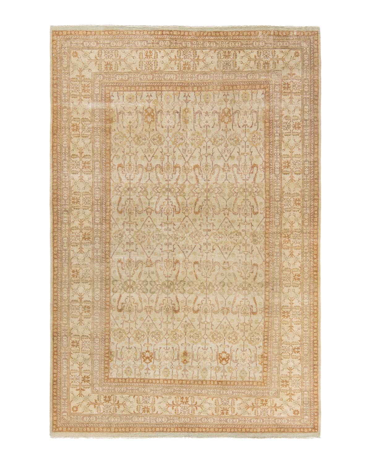 Handmade Wool Traditional Floral Mogul Ivory 6x9 Area Rug - Solo Rugs One of a Kind Hand Knotted - Perfect for Living Room, Bedroom & Home Decor