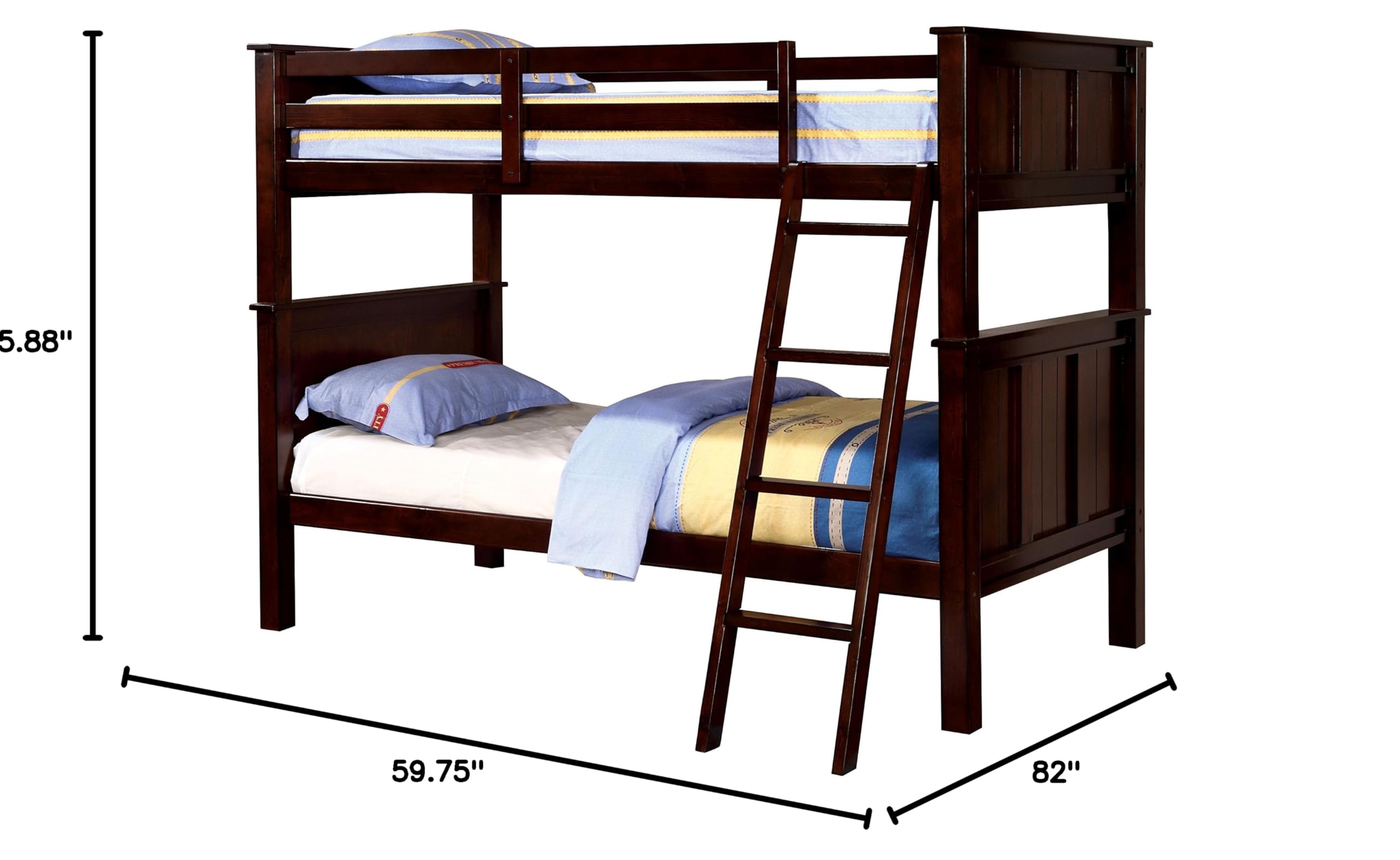 Fidel Contemporary Twin Bunk Bed in Dark Walnut - Space-Saving Modern Kids Bedroom Furniture for Small Rooms & Shared Spaces