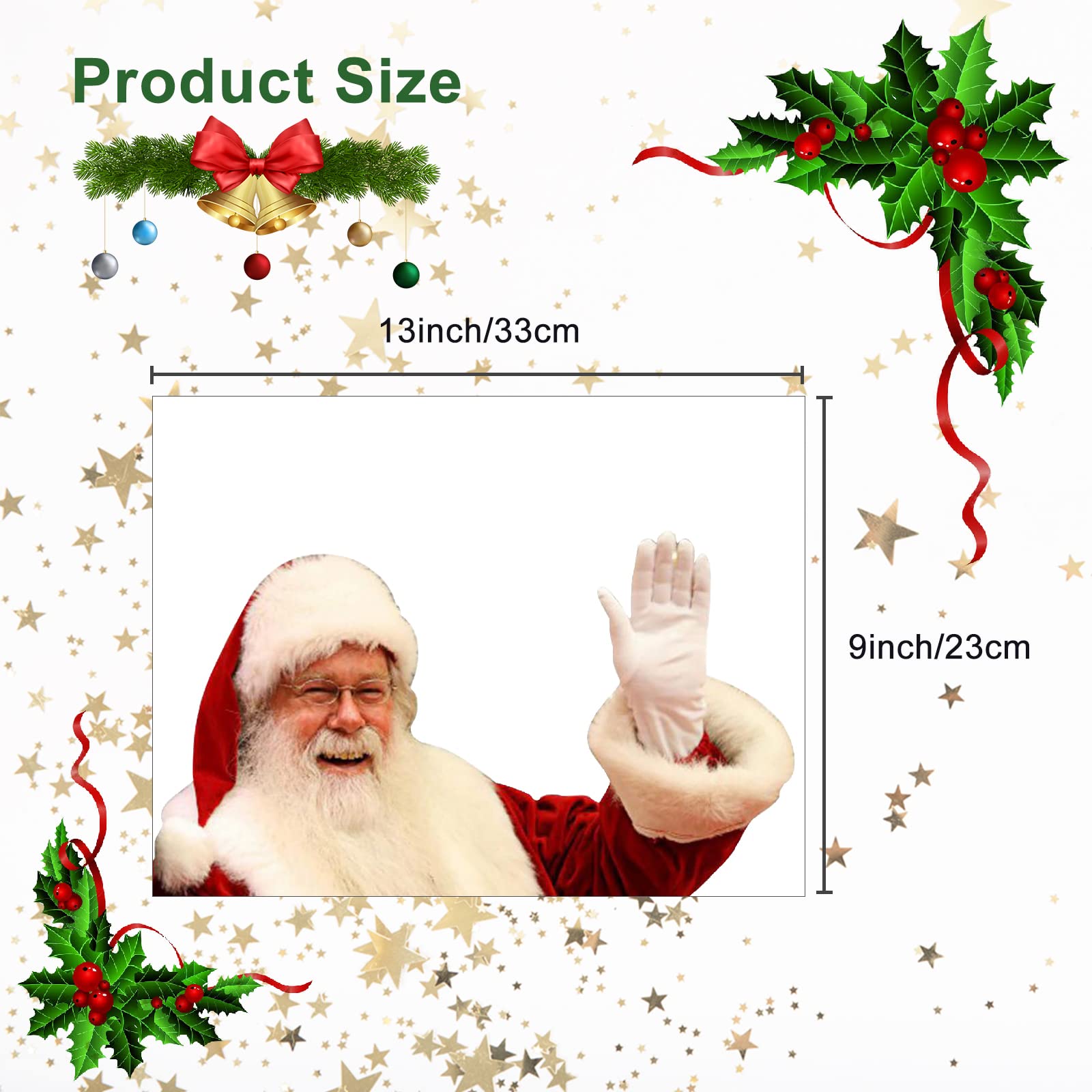 Funny Santa Claus Car Window Stickers - 2 Pack PVC Self-Adhesive Christmas Decals for Rear Windows (11.8x11.8 Inches) - Perfect for Holiday Car Decorations & Christmas Party Vehicle Decor