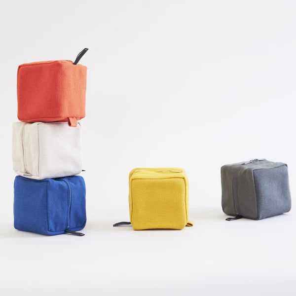 Kurashiki Hampu Canvas Pouch Small Size Bluish Gray - Japanese Handmade Cotton Pouch for Travel, Makeup, Stationery & Daily Essentials