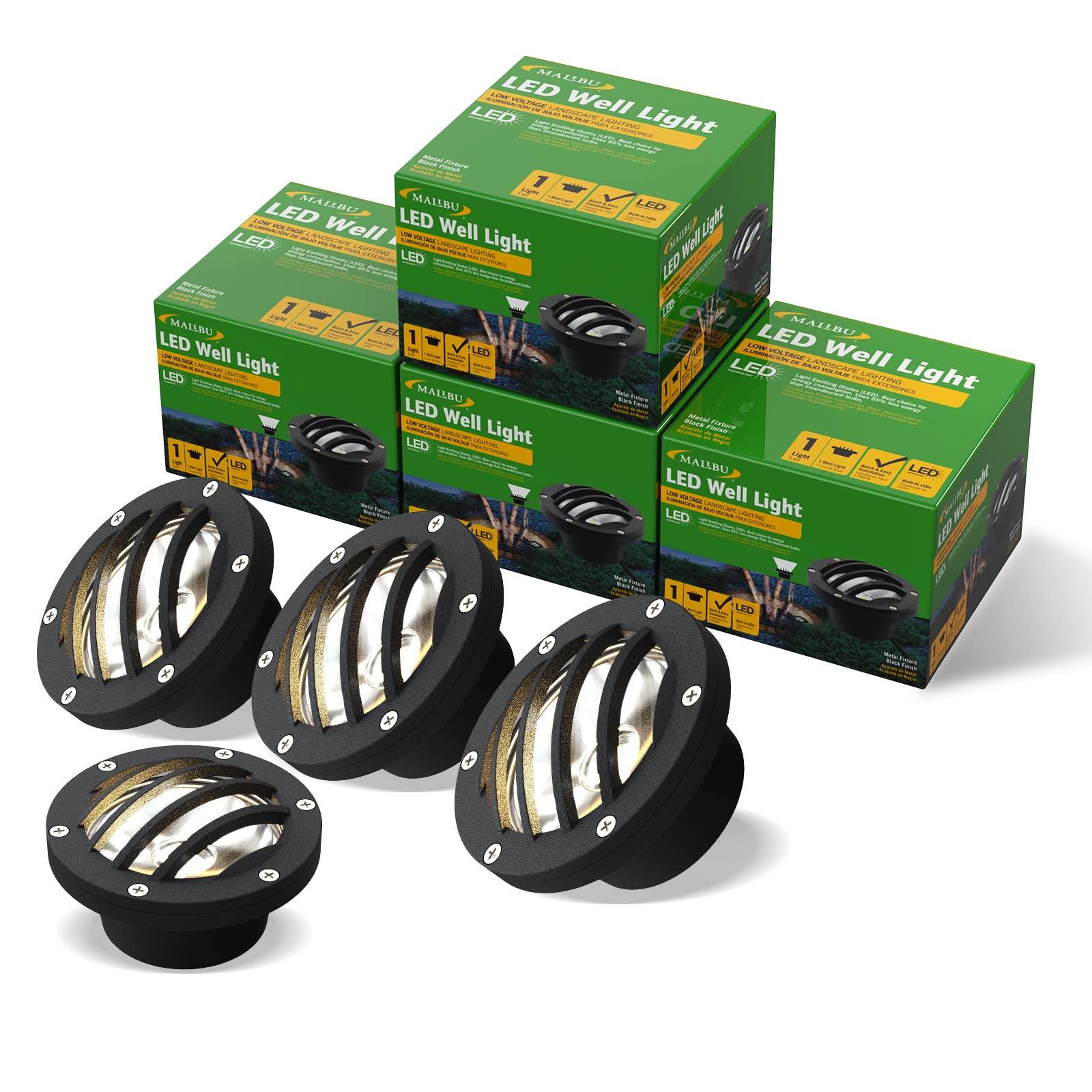 Malibu LED Low Voltage Landscape Lighting Well Light - 4 Pack Outdoor Deck Lights for Yard, Garden, Patio, Pathway | Durable In-Ground Lights (8401-3500-04) | Perfect for Evening Gatherings & Landscape Accent Lighting