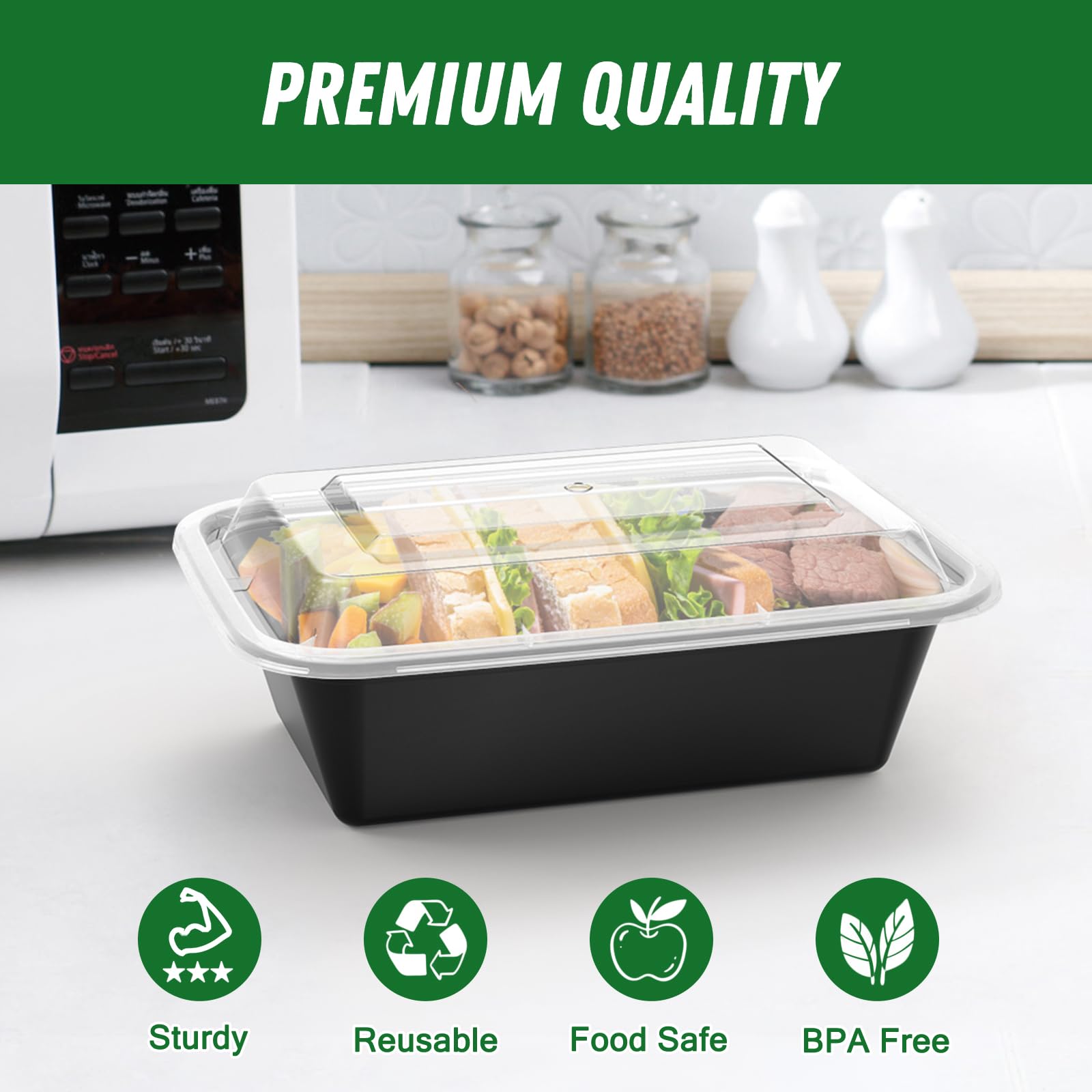 50-Pack (100-Piece) 24 oz Reusable Meal Prep Containers with Lids - Leakproof, Microwave, Freezer & Dishwasher Safe - BPA-Free Plastic Food Storage Containers for Meal Prepping, Leftovers, Takeout & Office Lunch