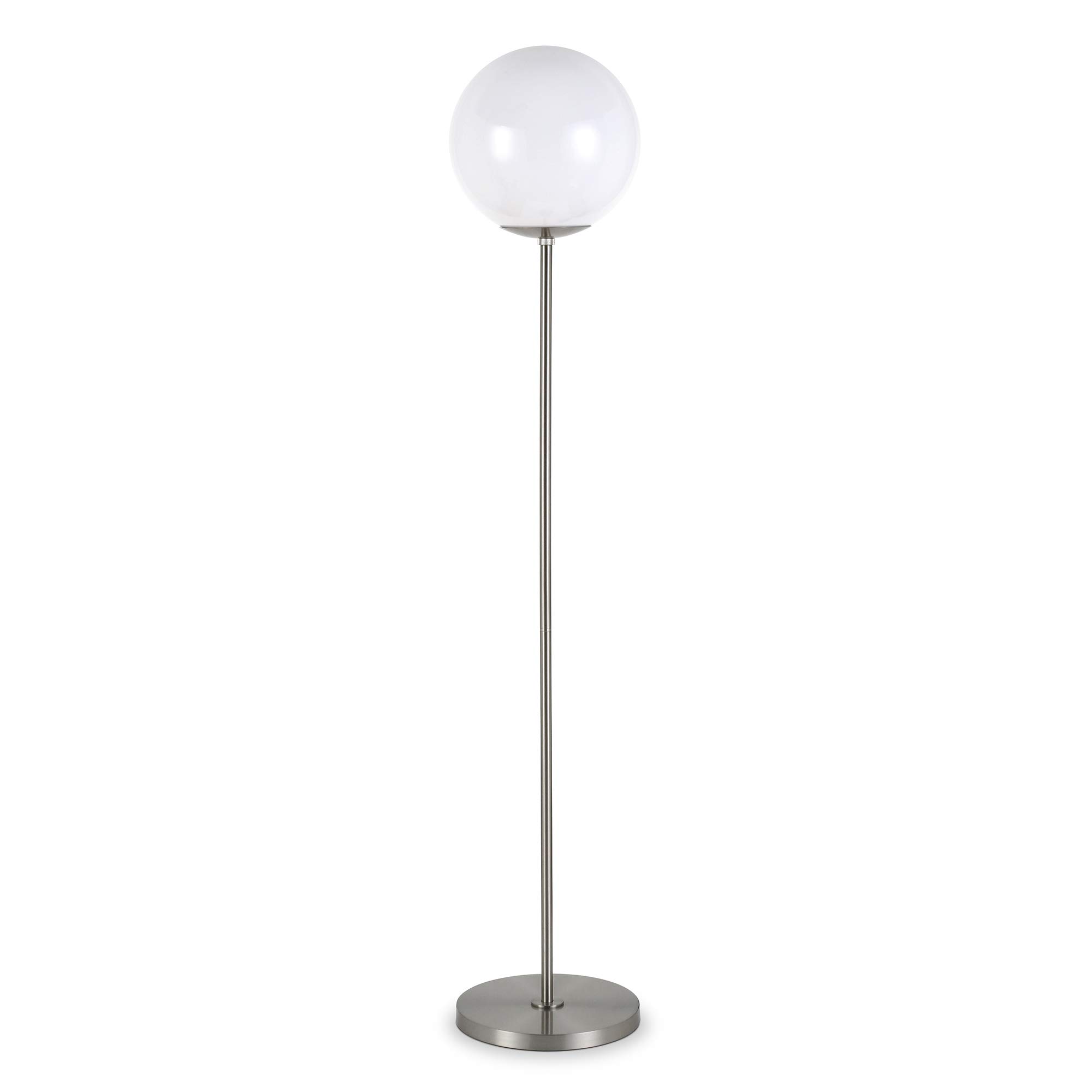 Theia Modern Globe & Stem Floor Lamp with Plastic Shade in Brushed Nickel/White - Perfect for Living Room, Bedroom, or Office Lighting Decor