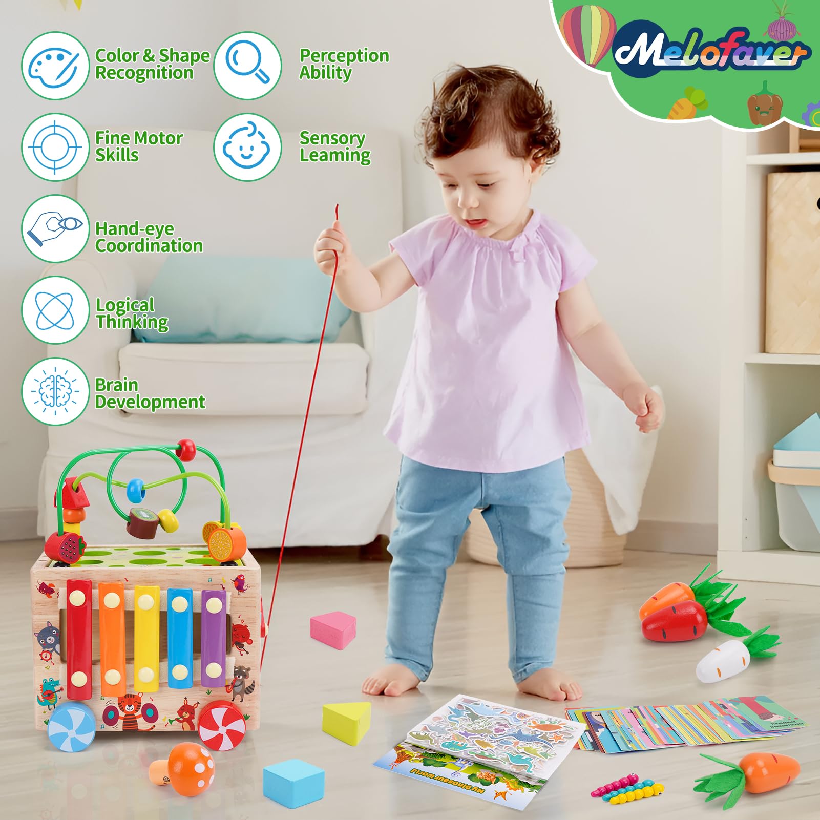 **9-in-1 Wooden Activity Cube – Montessori Baby Toys for Toddlers 18M+ | Educational Learning & Sorting Stacking Toys | Birthday Gifts for Boys & Girls (Bonus Stickers & Animal Cards) – Perfect for Playtime, Daycare & Early Childhood Development**