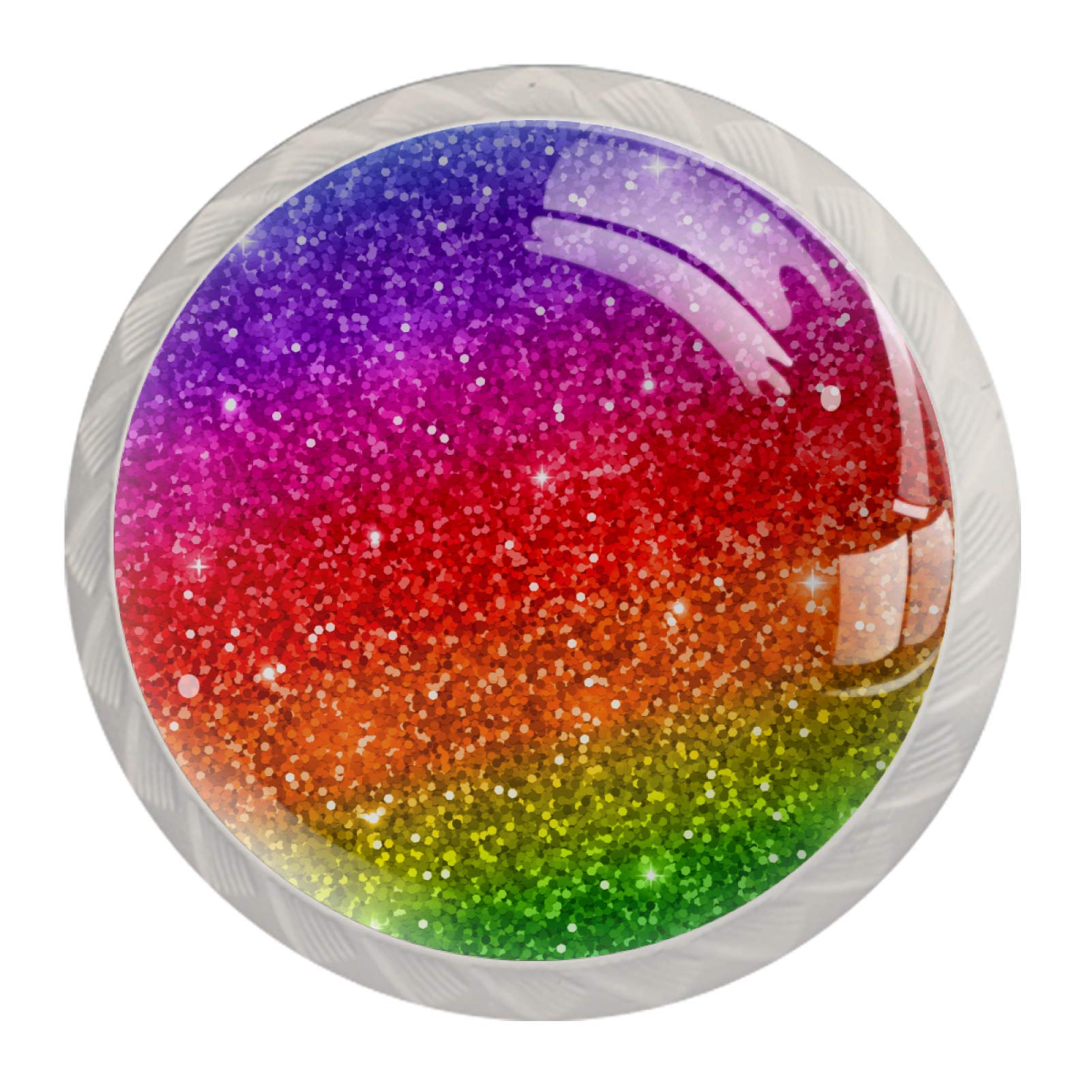 Rainbow Gradient Cabinet Knobs - 4 Pack Multicolored Glitter Drawer Pulls (35mm) for Kitchen, Bathroom, Dresser - Stylish Hardware for Cabinets & Furniture Upgrade
