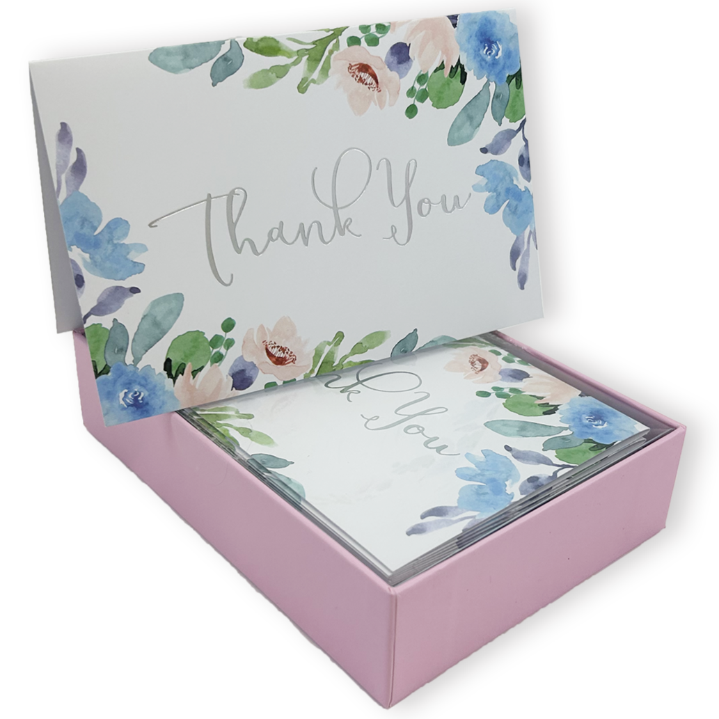 Blue Blooms Thank You Note Cards - Elegant Floral Greeting Cards for Appreciation, Gratitude & Special Occasions - Perfect for Weddings, Birthdays & Thank You Gifts