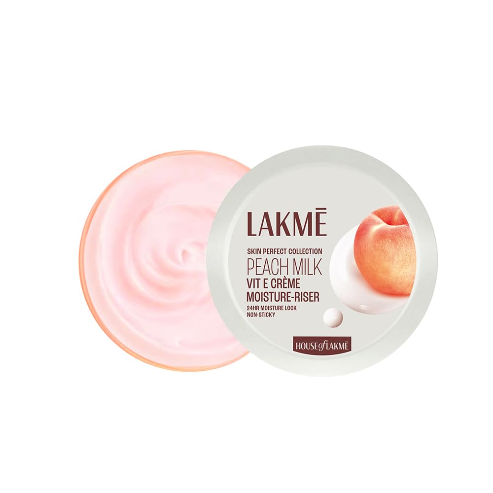 LAKMÉ Peach Milk Soft Crème Moisturizer - Lightweight 24-Hour Hydrating Face Cream for Dry Skin, 50g | Day & Night Moisturizer for Glowing Skin