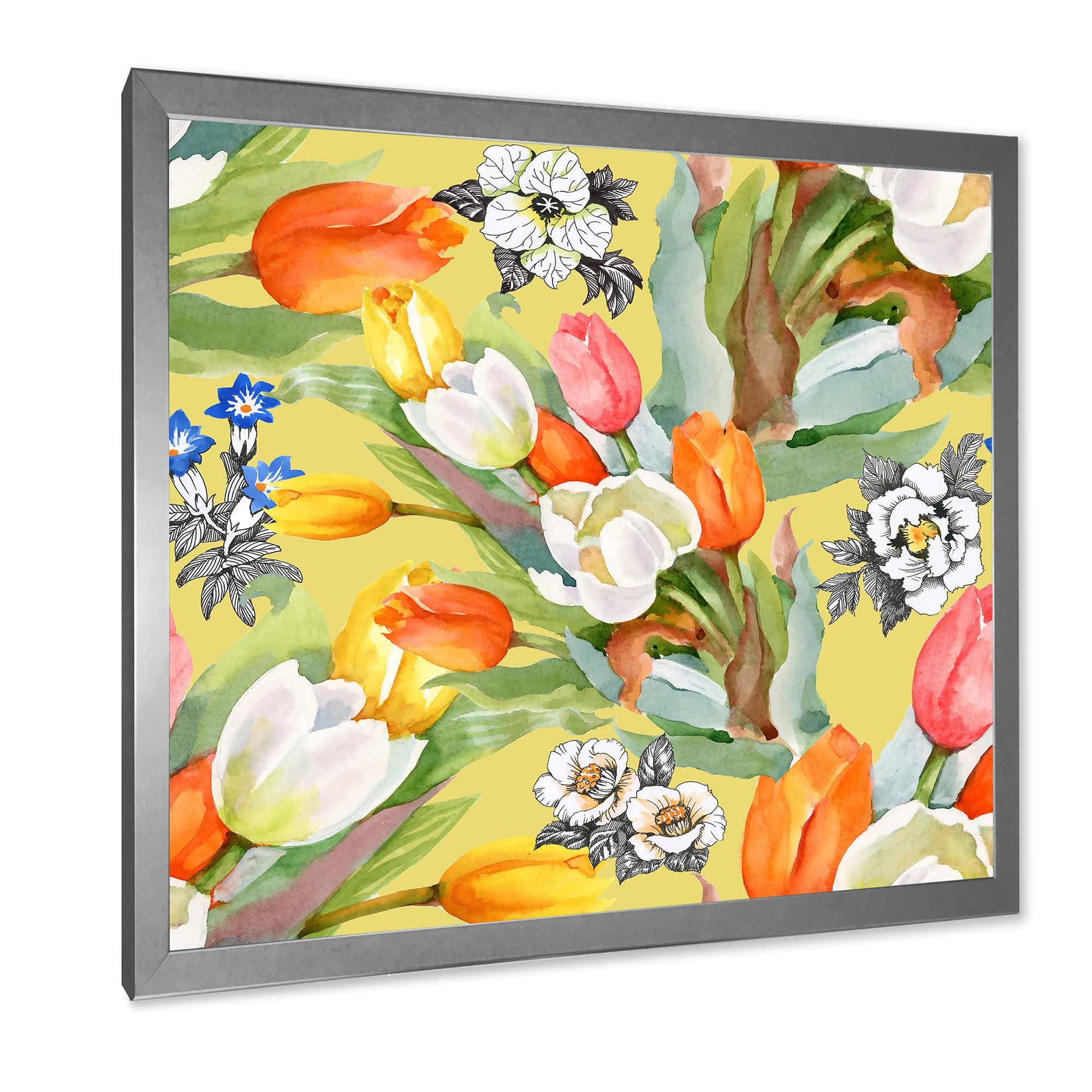 Blooming White and Orange Tulips - Traditional Framed Wall Art for Home Decor | Floral Canvas Painting for Living Room, Bedroom & Office
