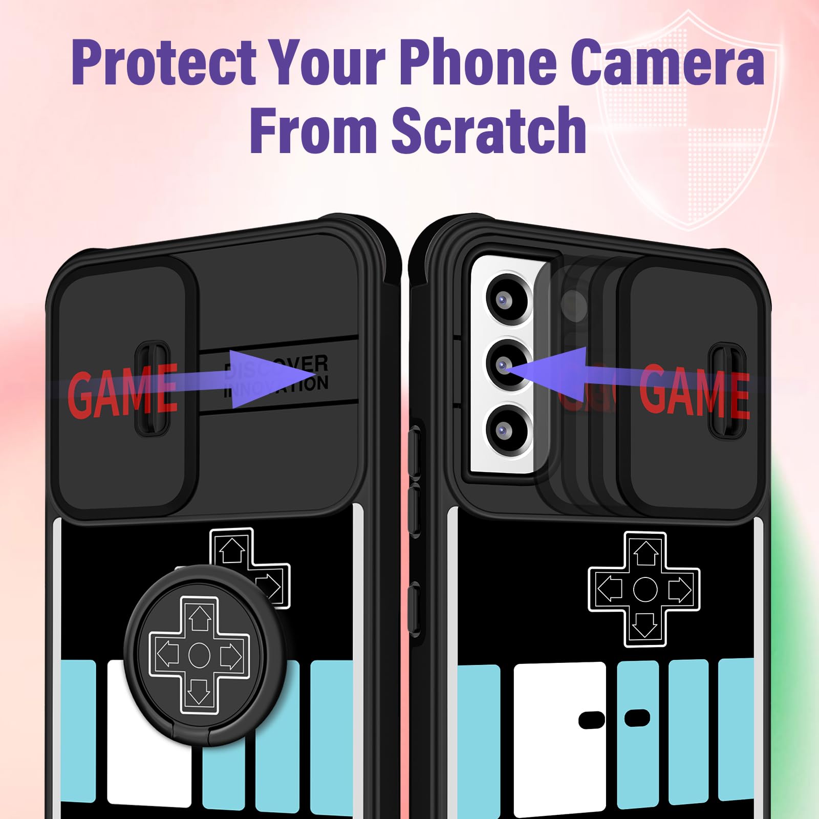 2-in-1 Samsung Galaxy S22 Case with Camera Cover & Ring Stand - Cute Cartoon Design for Women, Men, Teens & Kids - Perfect for Gaming, Work & Everyday Protection
