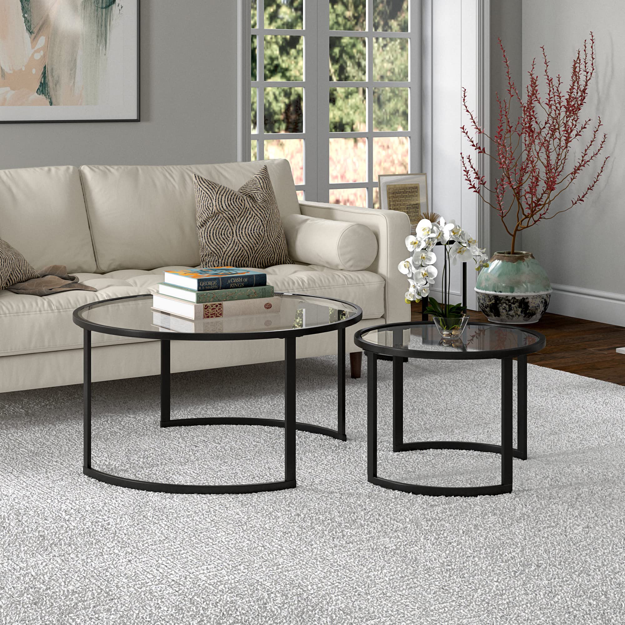 Round Nested Coffee Table Set in Blackened Bronze - Modern Living Room Furniture for Small Spaces, Home Decor & Coffee Table Styling Ideas