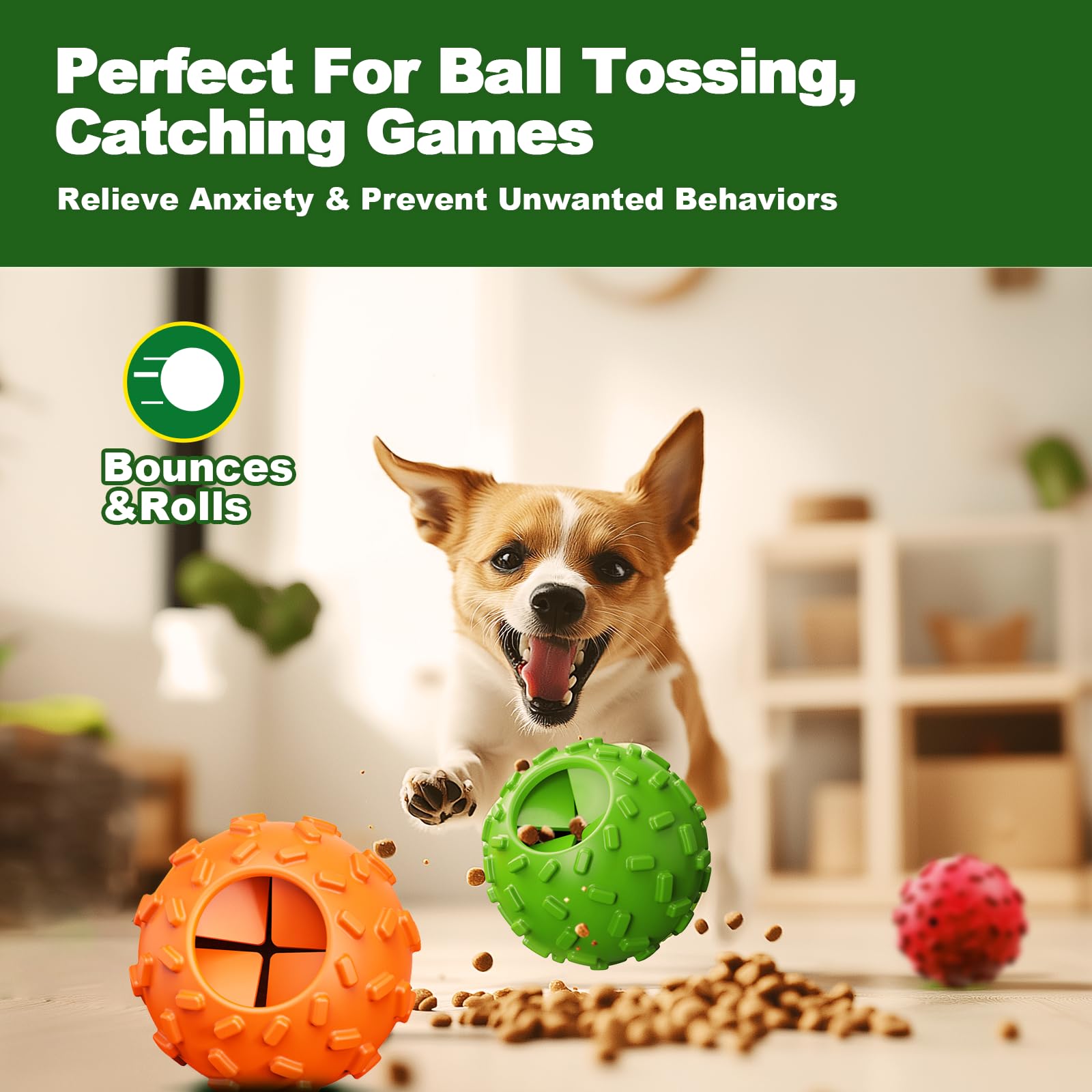 Interactive Dog Treat Dispenser Toy - Slow Feeder Puzzle Ball for Puppies & Dogs, Reduces Stress & Promotes Healthy Eating - Perfect for Training, Chewing, Fetch & Mental Stimulation - Great for Indoor Play, Outdoor Activities & Anxiety Relief