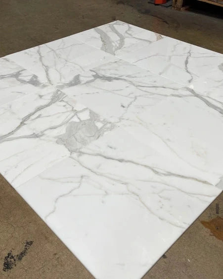 Premium Calacatta Gold Marble Tile 24x24 Inches - Polished Porcelain Floor & Wall Tile for Kitchen, Bathroom, and Luxury Home Decor