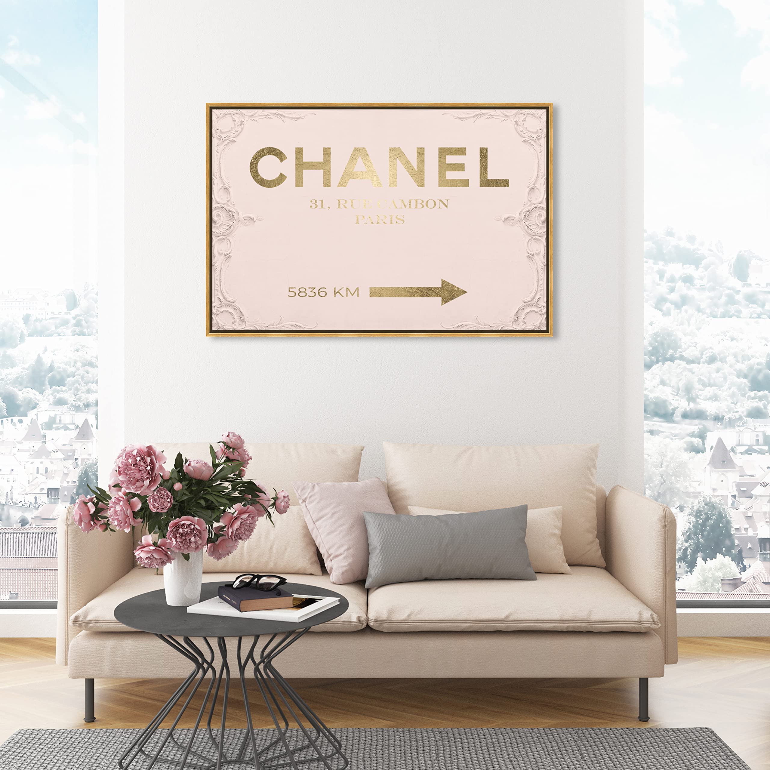 Oliver Gal Artist Co. Modern Gold Frame Canvas Wall Art - Fashion & Glam Rococo Style Pink & Gold Home Decor (45x30 in) - Perfect for Living Room, Bedroom & Bathroom