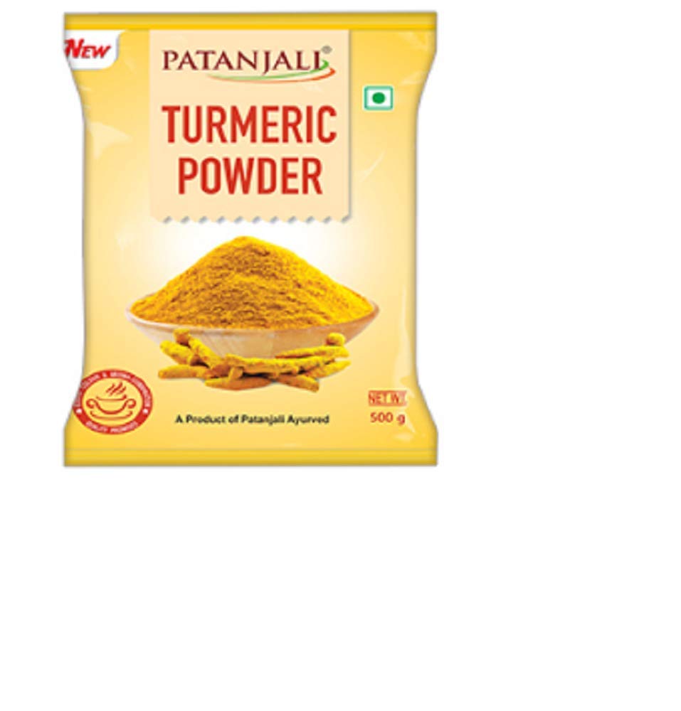 Organic Patanjali Turmeric Powder 500g (17.6oz) - 100% Pure Haldi for Cooking, Golden Milk & Skin Care - Ayurvedic Spice for Indian Cuisine, Tea & Face Masks