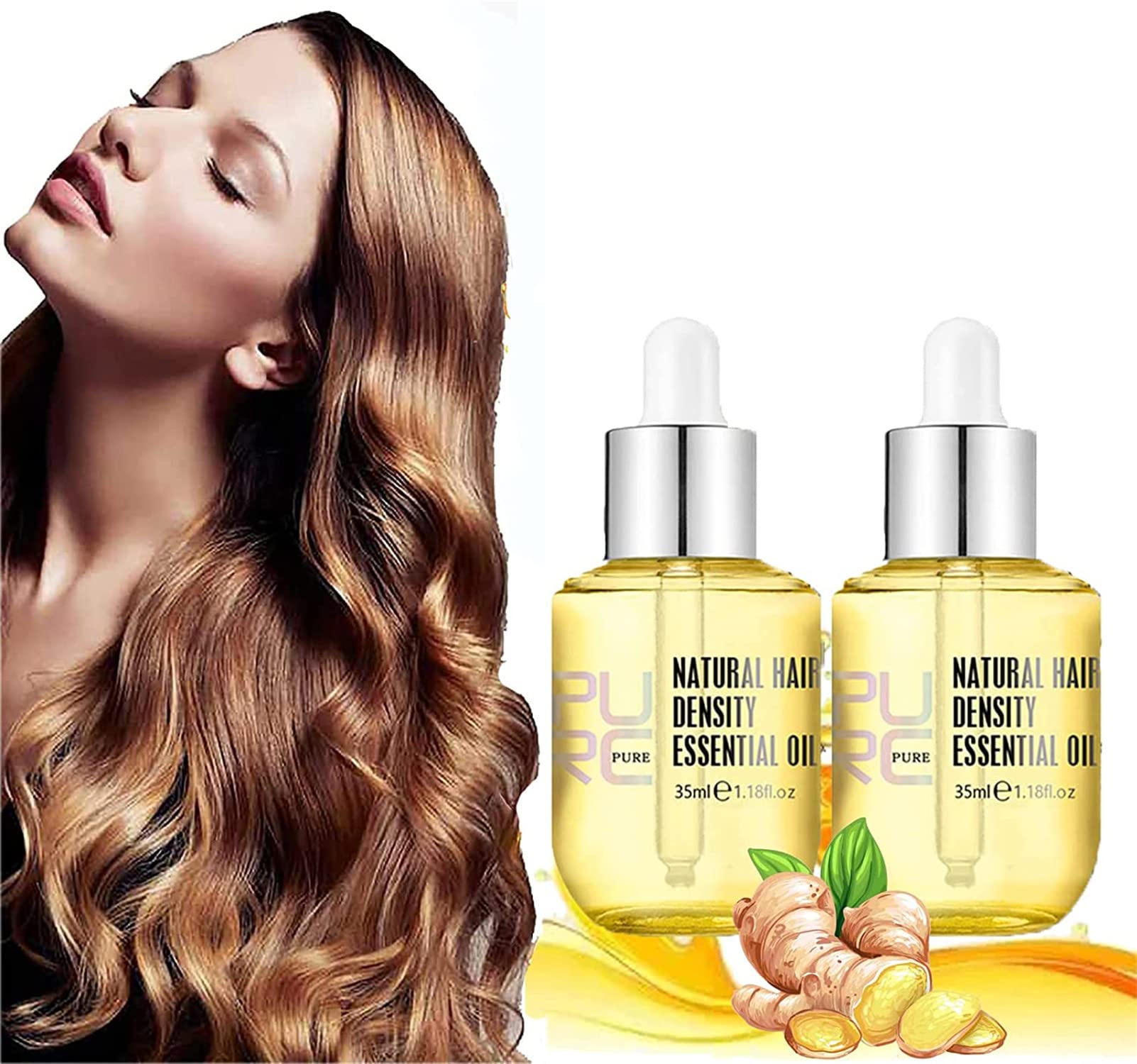Natural Ginger Hair Growth Serum with Biotin & Herbal Essence - Fast Regrowth Treatment for Thinning Hair & Hair Loss (2 Pack) | Promotes Hair Density & Strength for Men & Women - Perfect for Daily Scalp Care & Revitalization