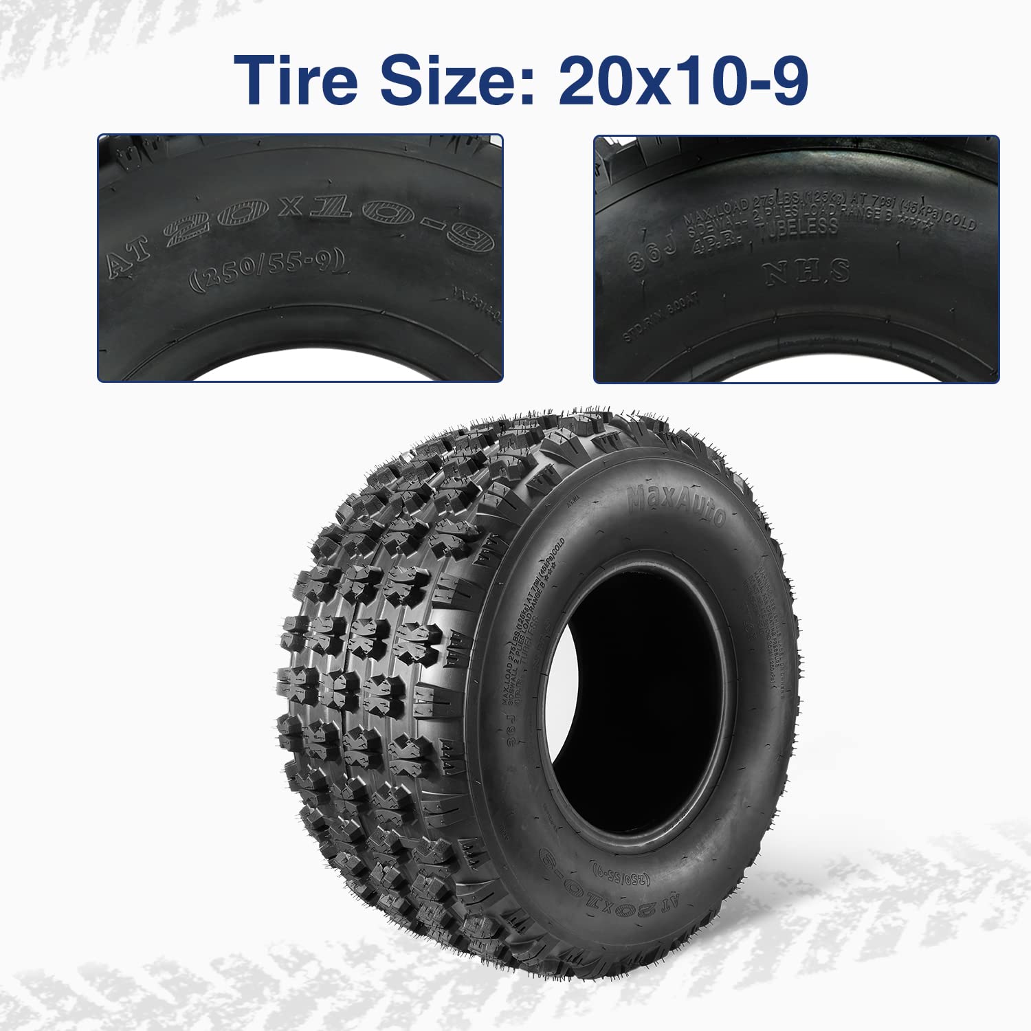 Maxauto ATV Sport Quad Tires 20x10-9 Rear Tire 4-Ply - Set of 2 for Honda 400ex TRX 450r, Raptor 660, YFZ 450 - Durable Off-Road Tires for Mud, Sand & Trail Riding